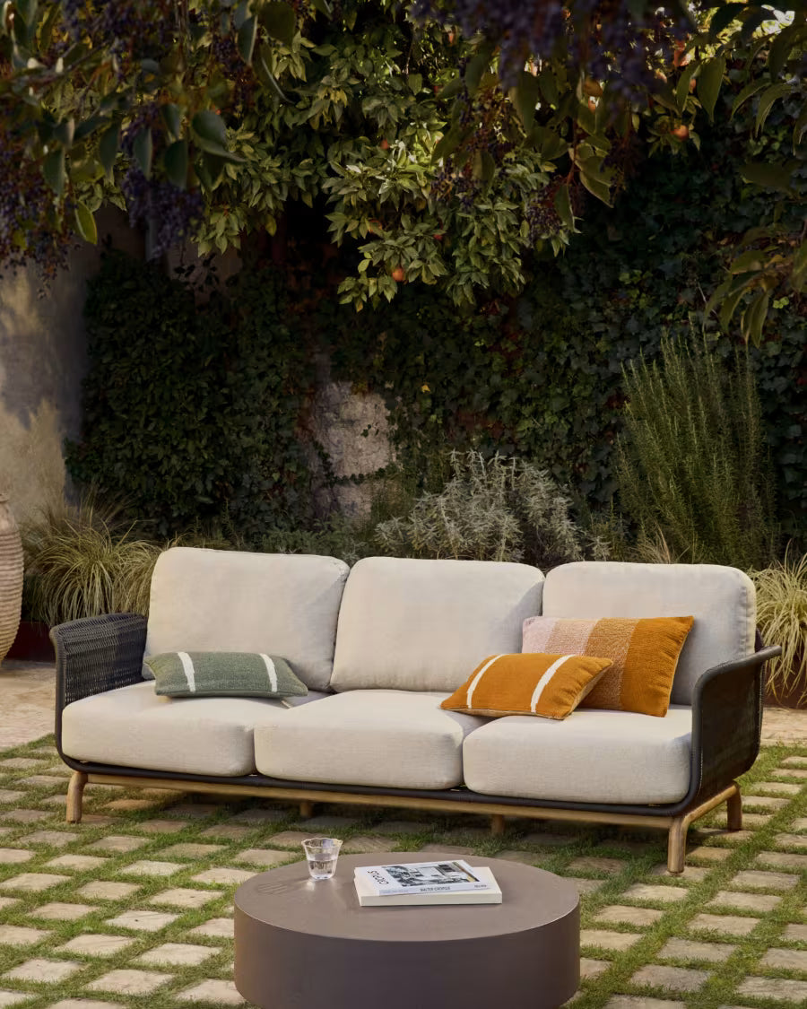 3-Seater Garden Sofa ALIPA Black with Beige