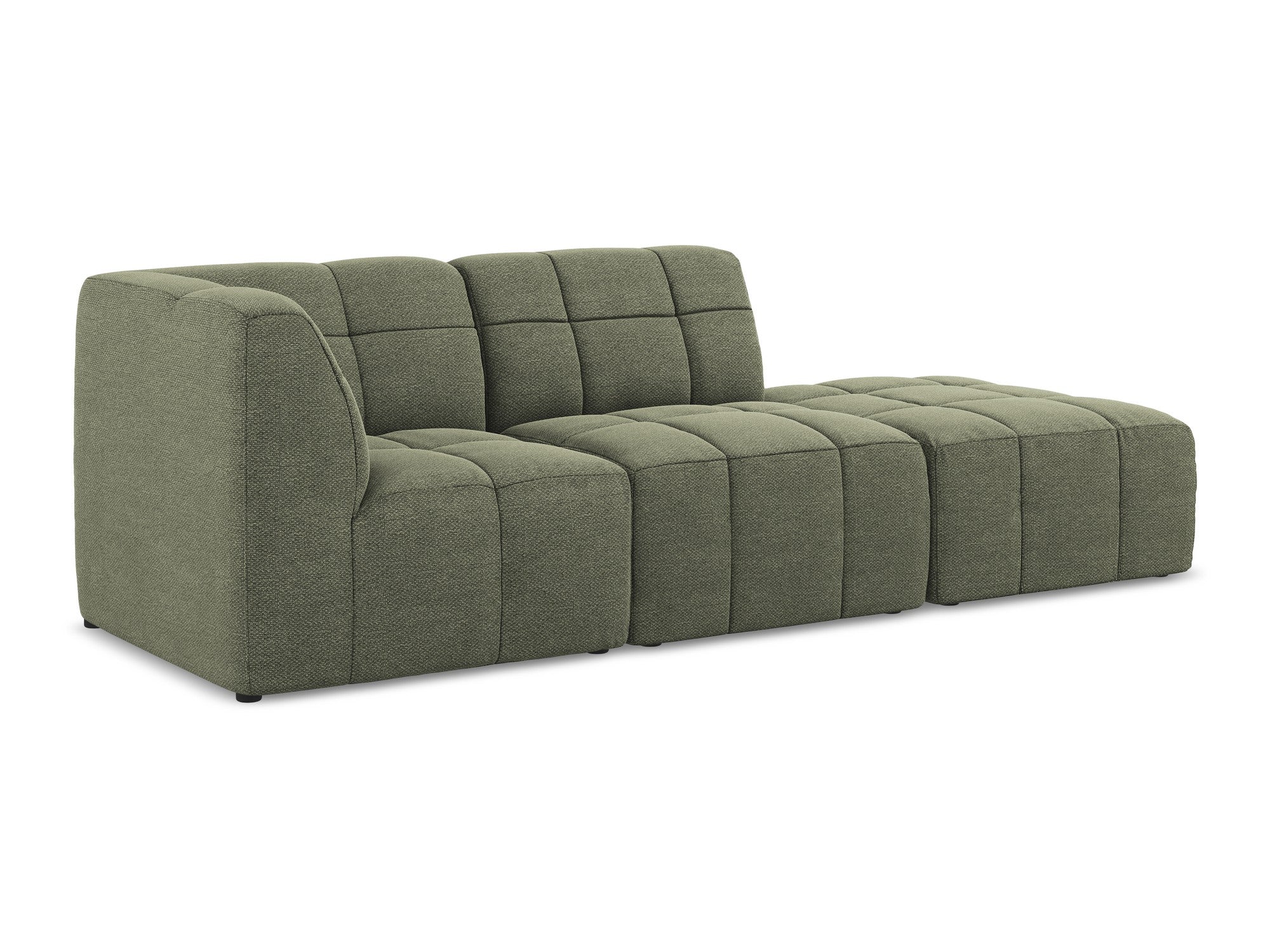 Left-facing open modular 3-seater sofa ALOHA olive boucle