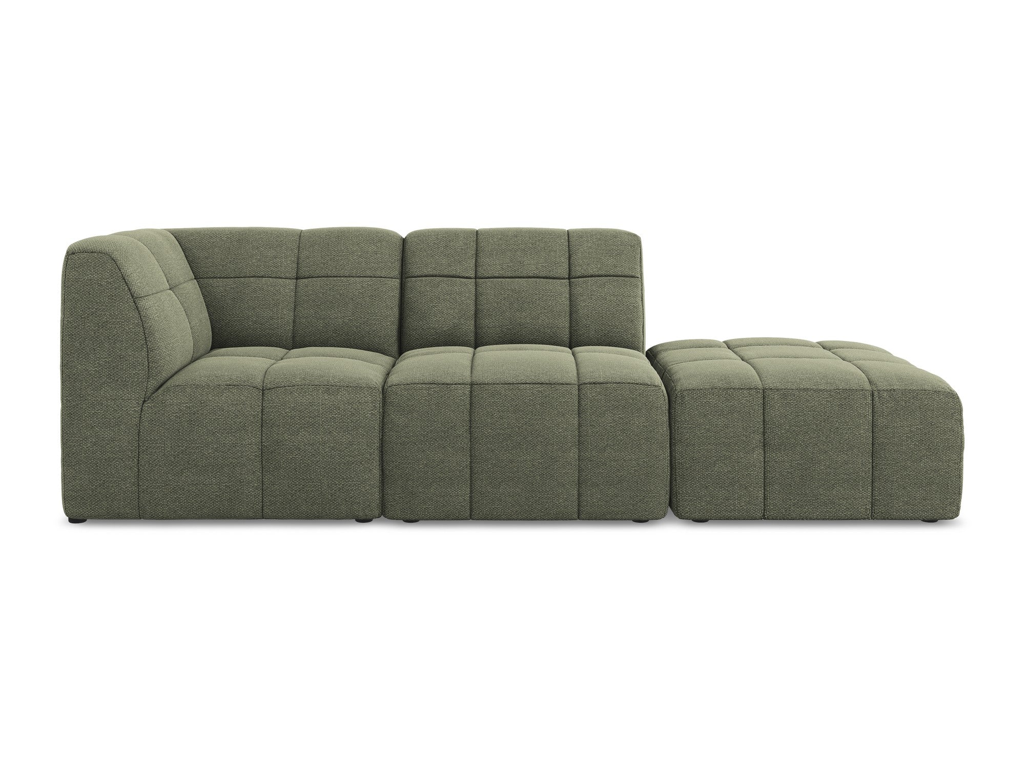 Left-facing open modular 3-seater sofa ALOHA olive boucle