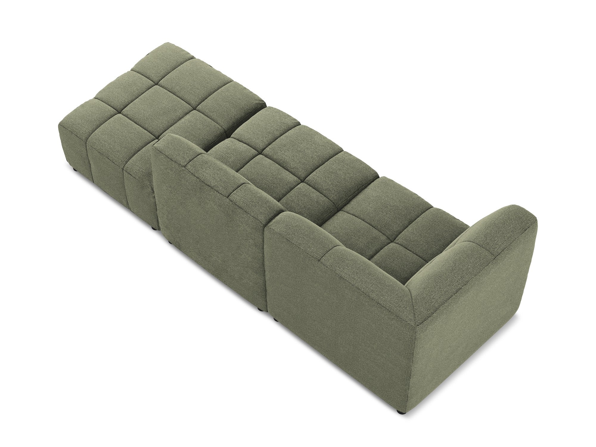 Left-facing open modular 3-seater sofa ALOHA olive boucle