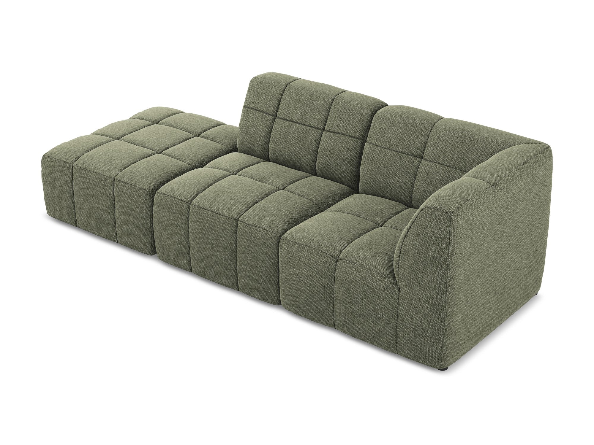 Right-facing open modular 3-seater sofa ALOHA olive boucle