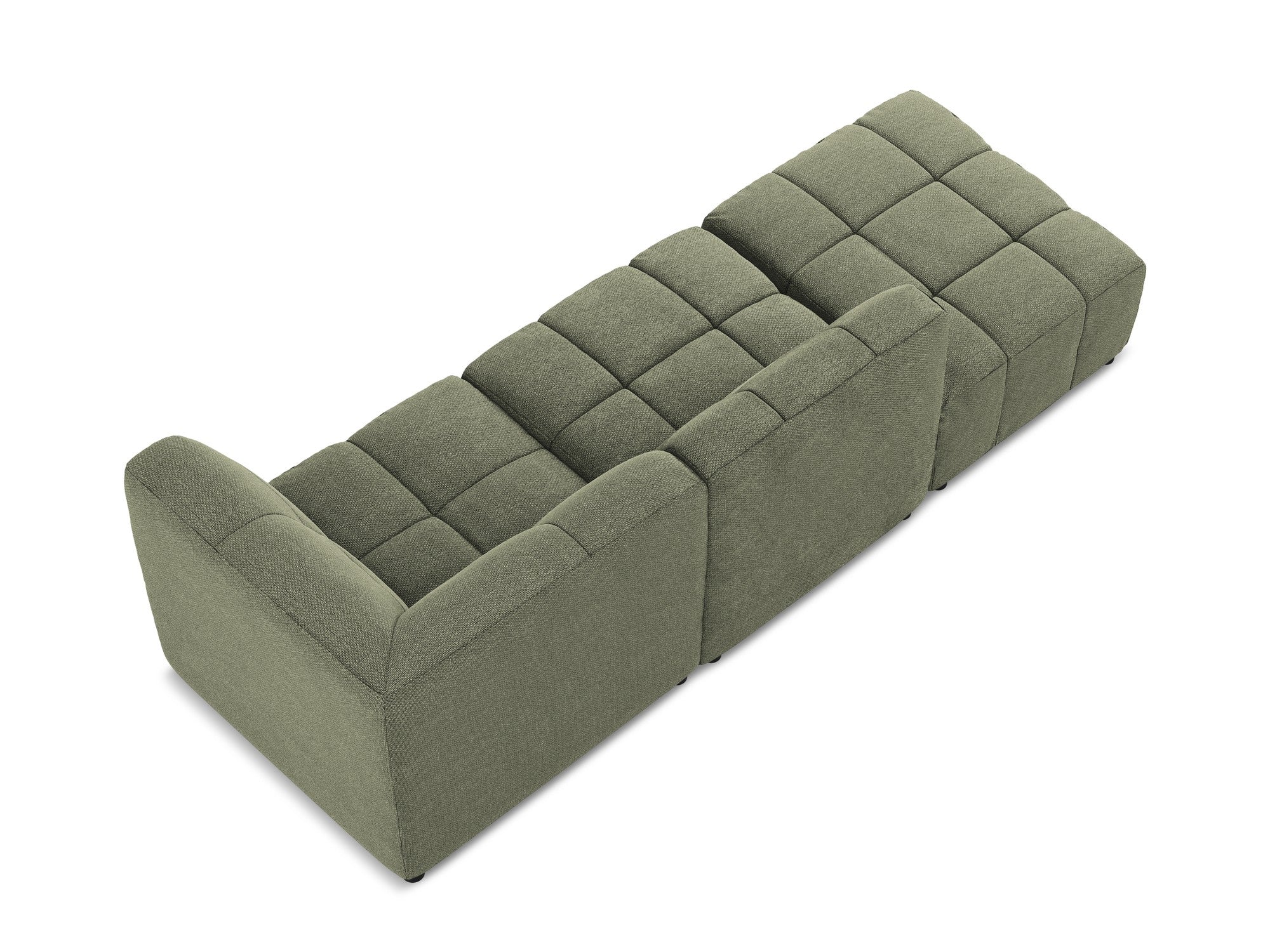 Right-facing open modular 3-seater sofa ALOHA olive boucle