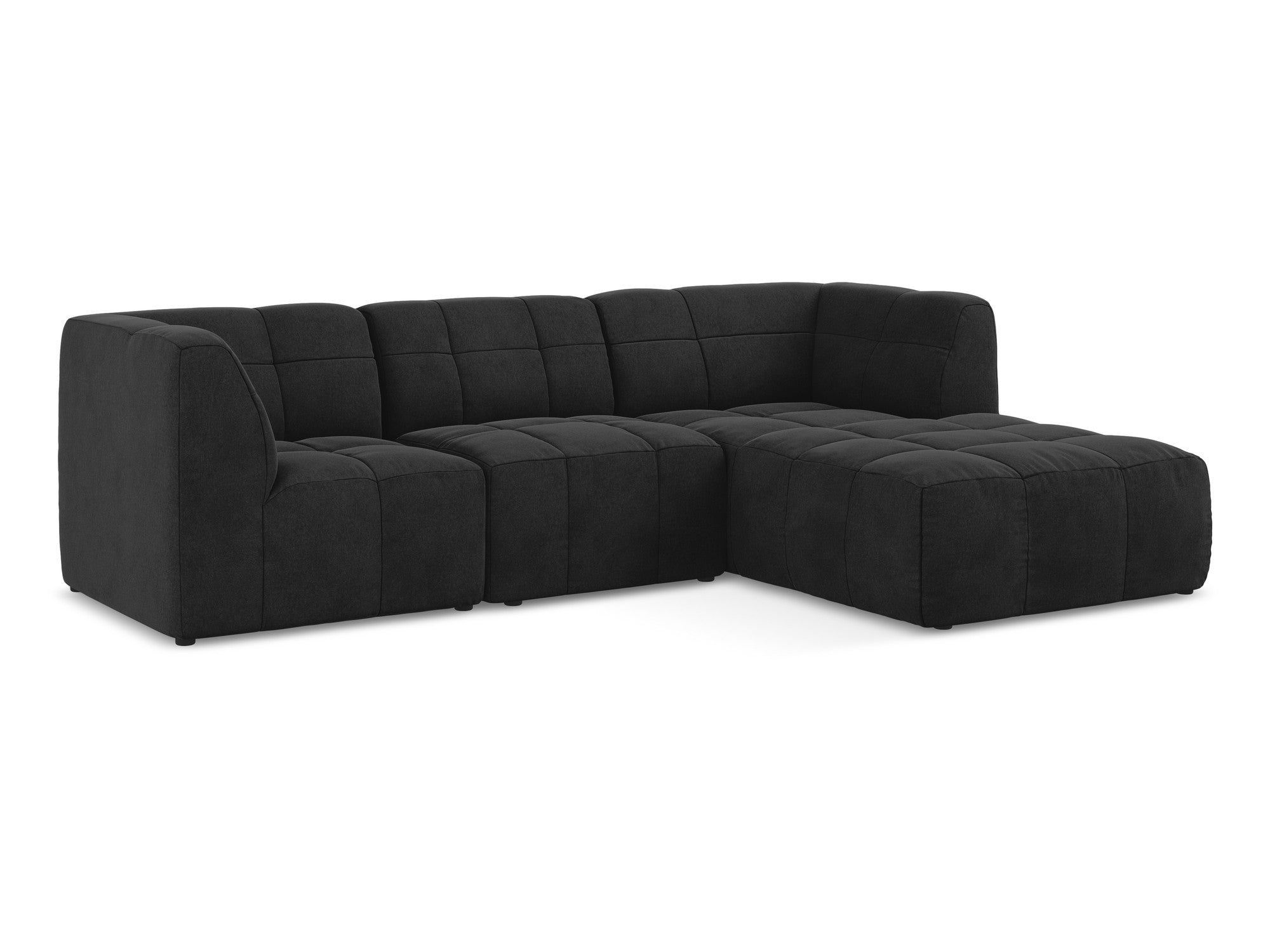 Black Right-Hand Velvet Modular Sofa for 3 People ALOHA