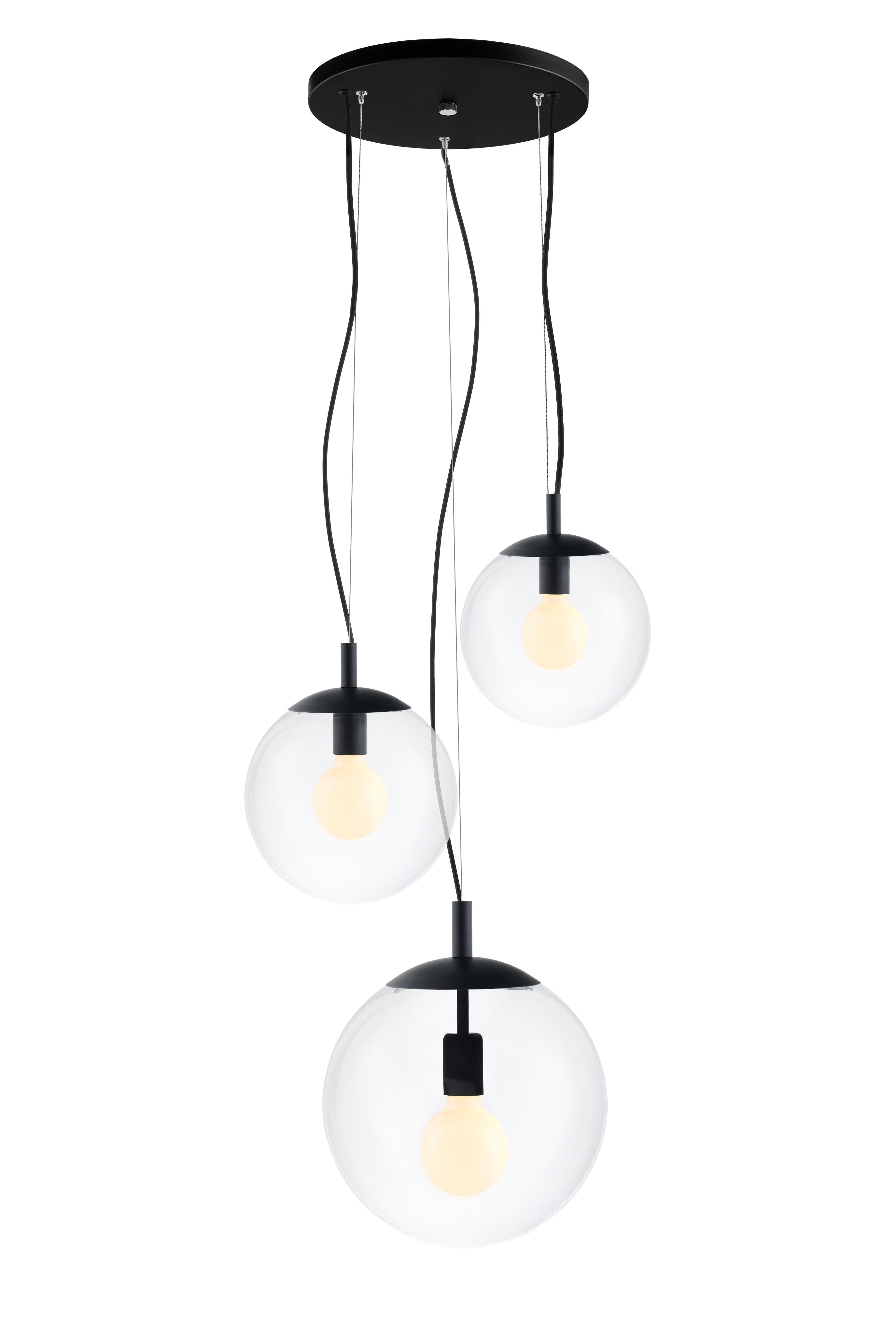Stropní lampa ALUR 2 průhledné sklo s černým povrchem