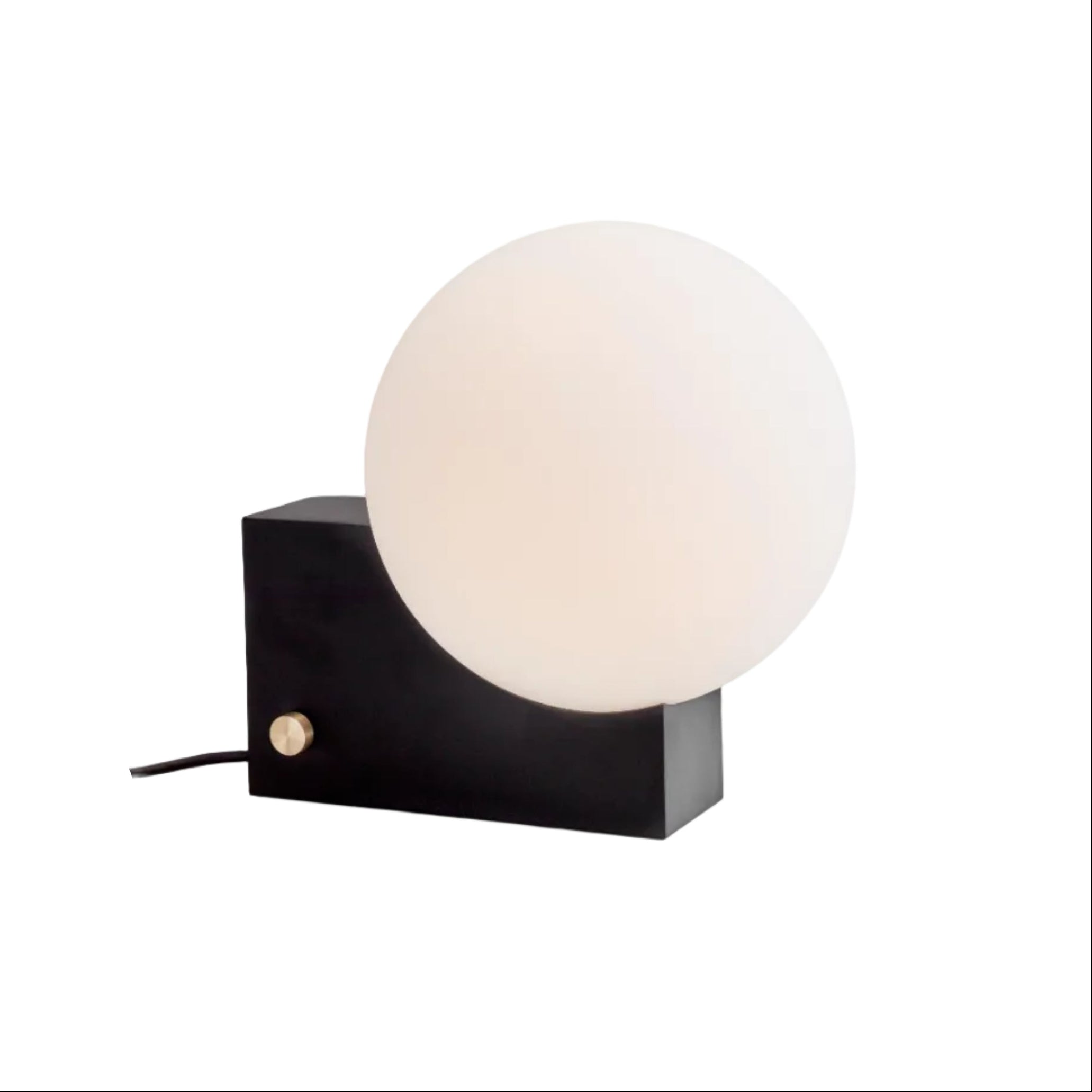 Stolní lampa JOURNEY SH1 s mléčným stínidlem a černým podstavcem.