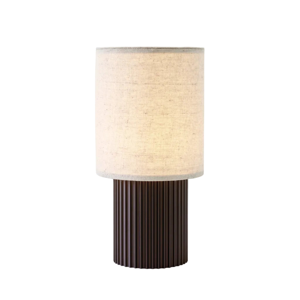Přenosná lampa MANHATTAN s textilním stínidlem a hnědým podstavcem