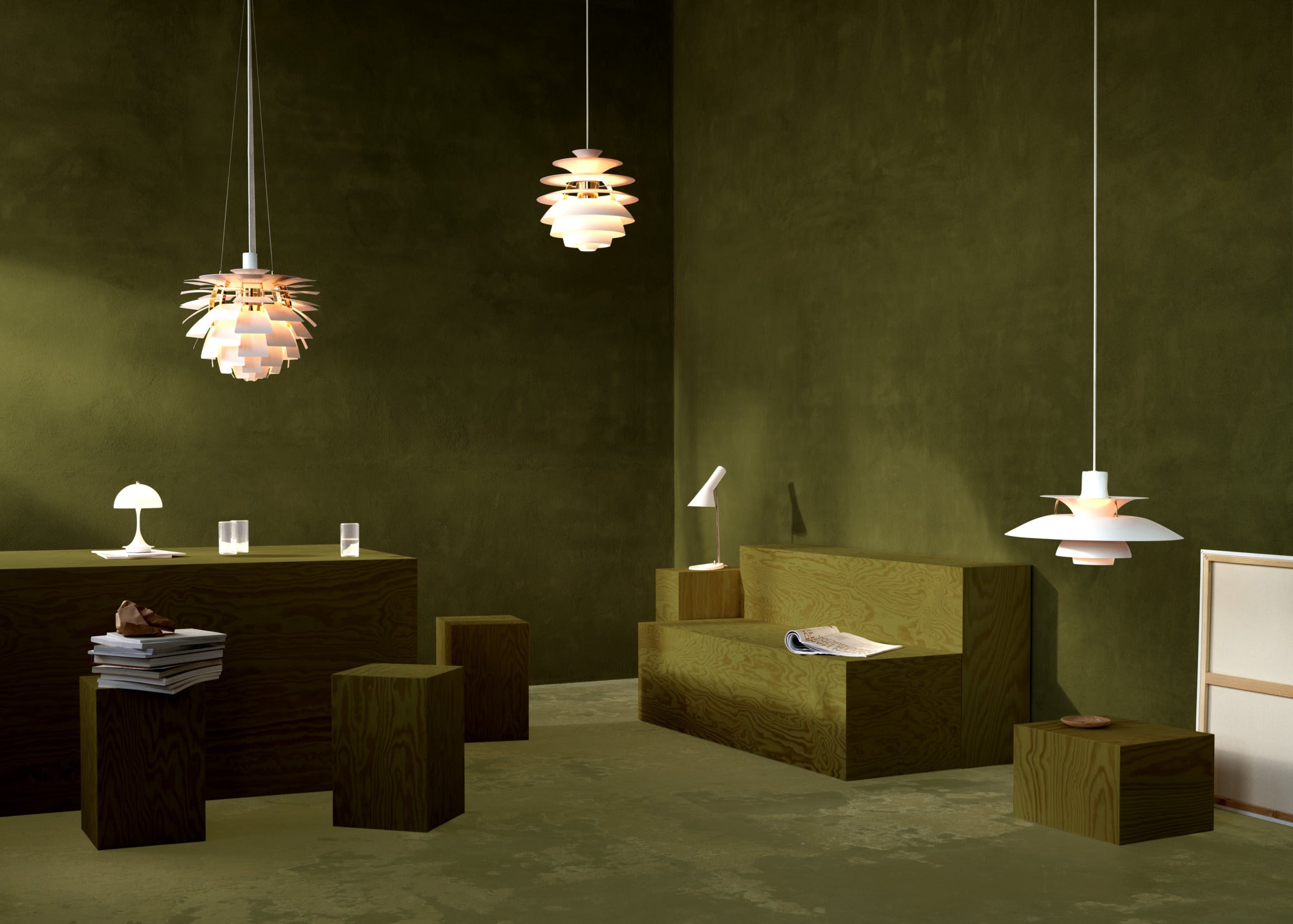 PH SNOWBALL pendant lamp dirty green with brass finish