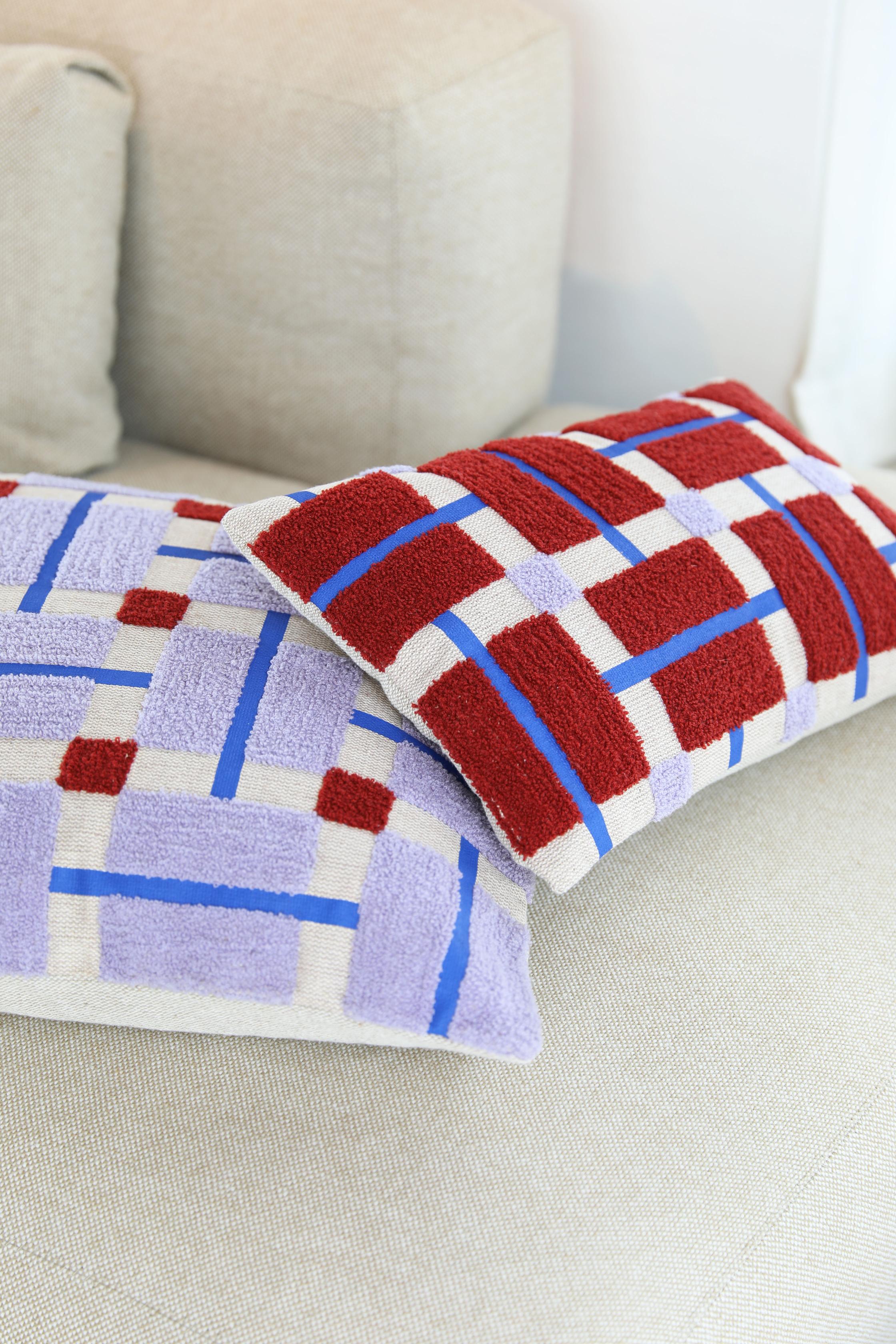 Povlak na polštář PLANO fialový s béžovou a bordó