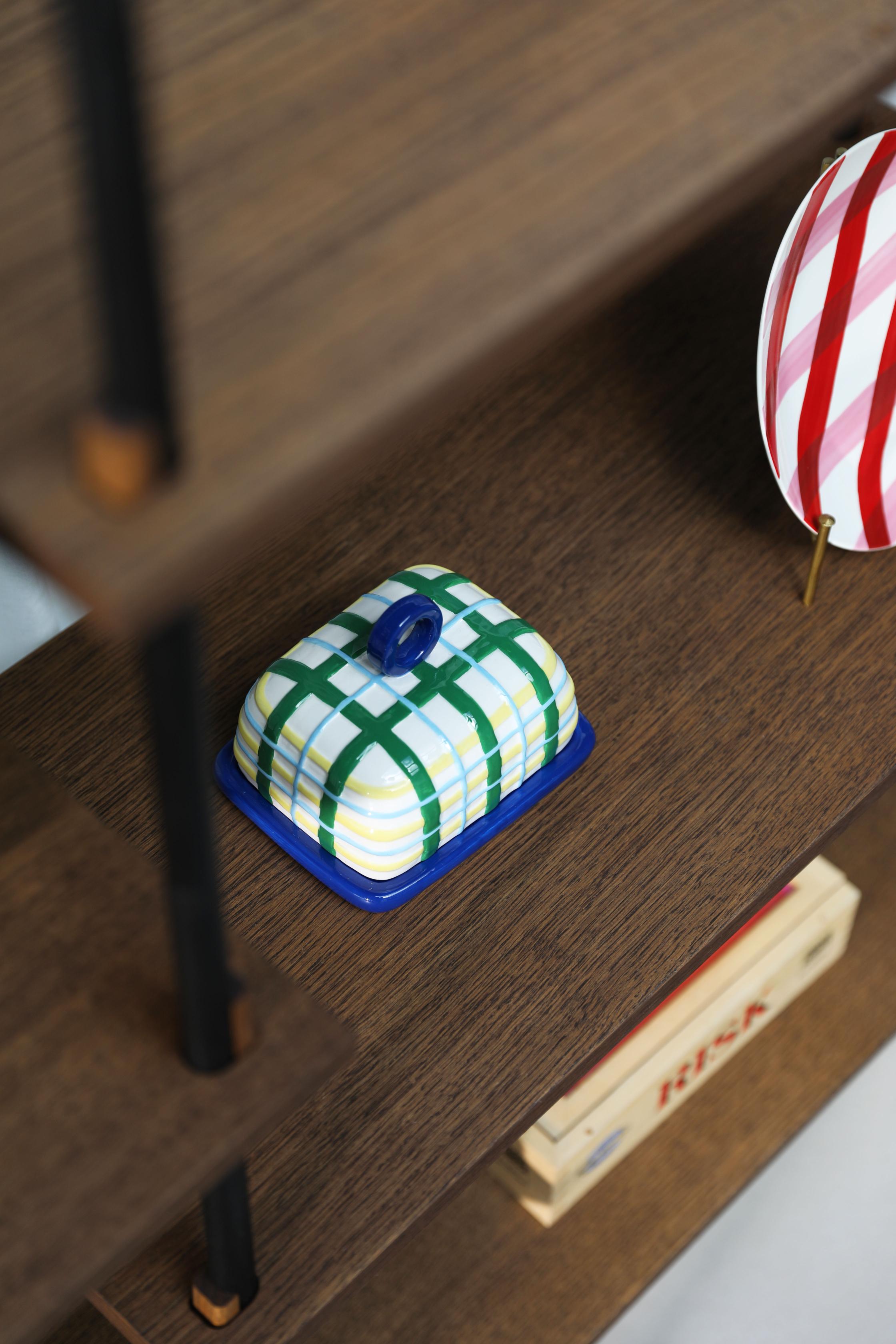 Máslenka PLAID modrá se zelenou a žlutou