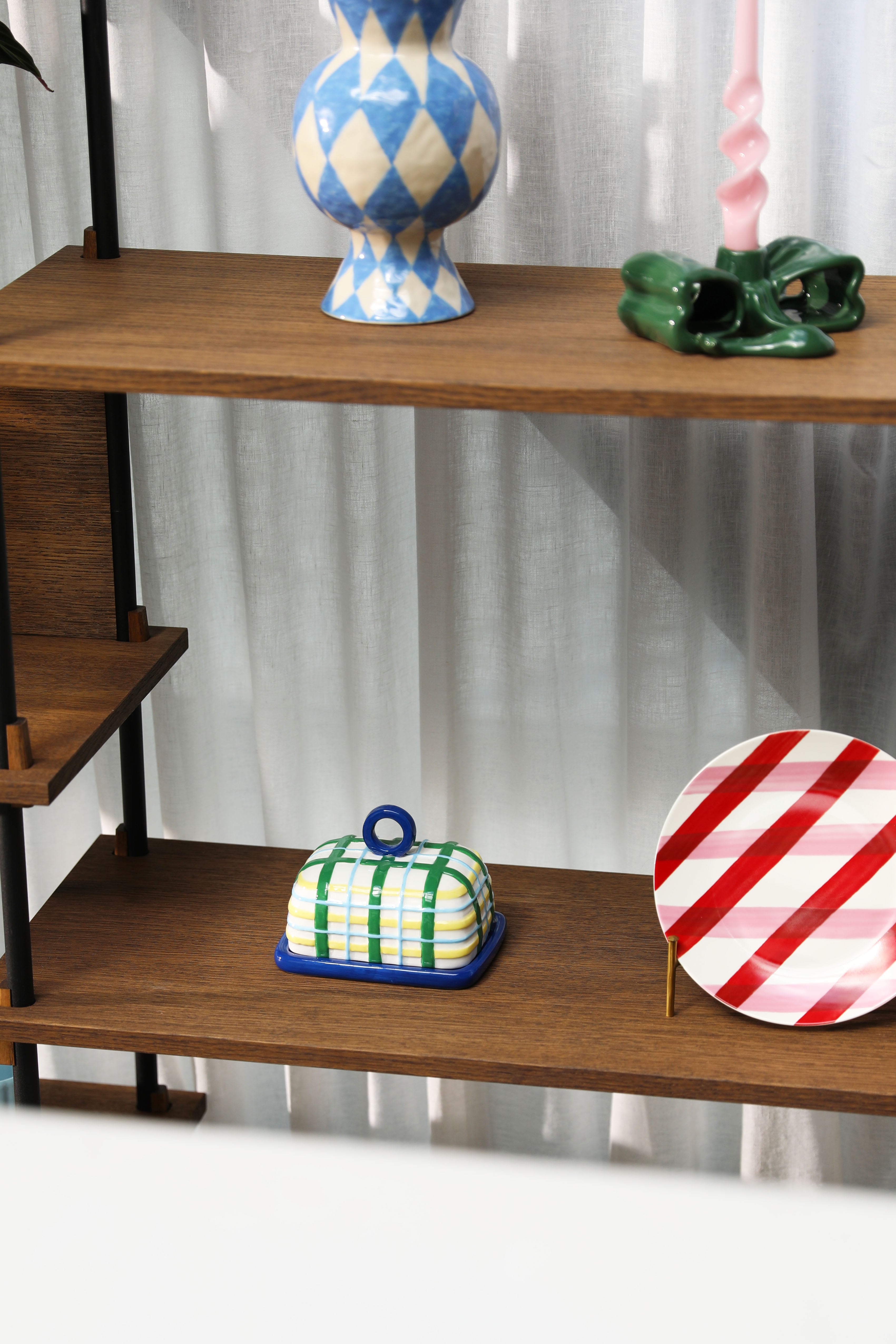 Máslenka PLAID modrá se zelenou a žlutou