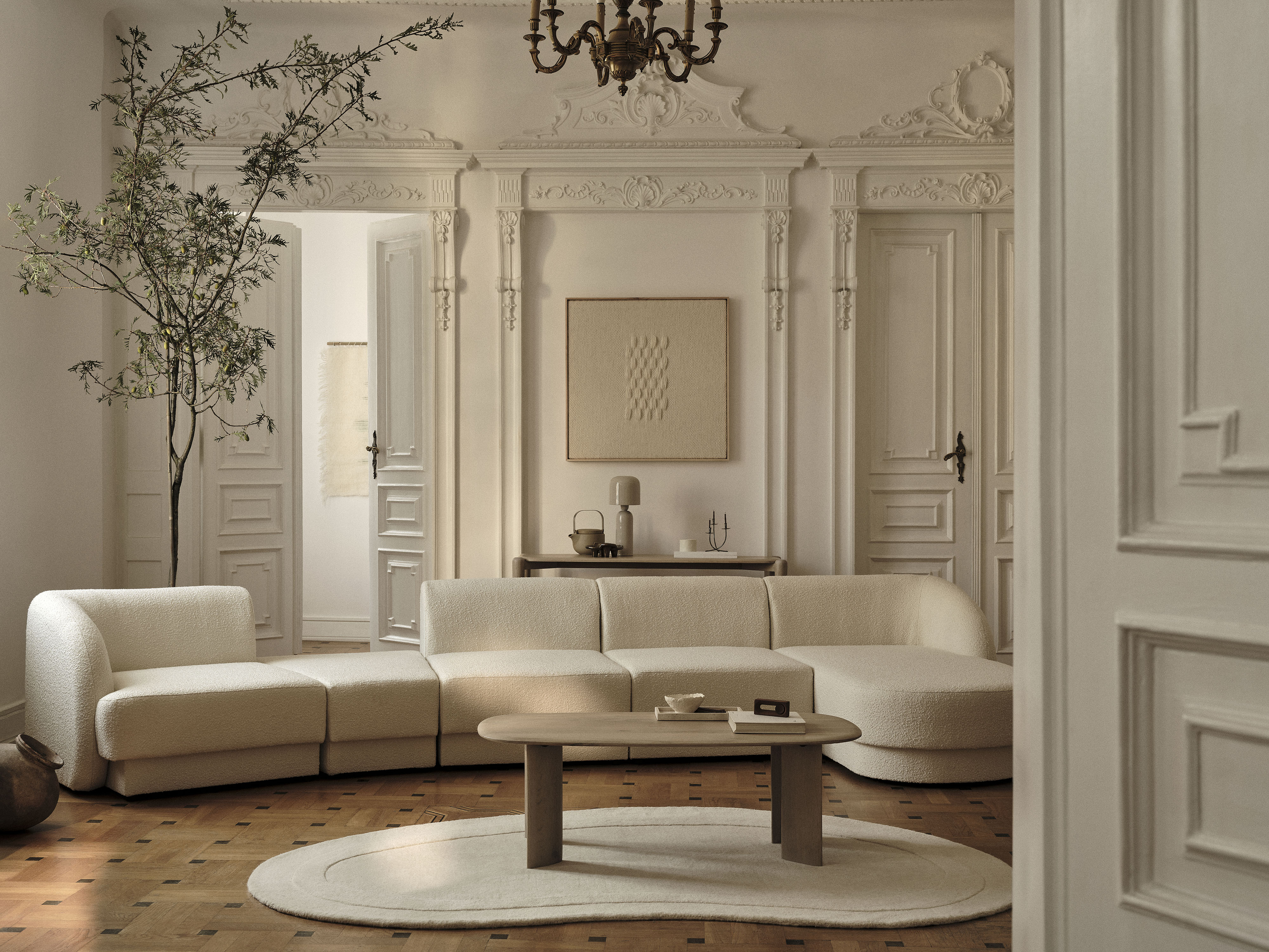 Sametový rohový gauč pro 6 osob ve tvaru U pravý MILEY cappuccino