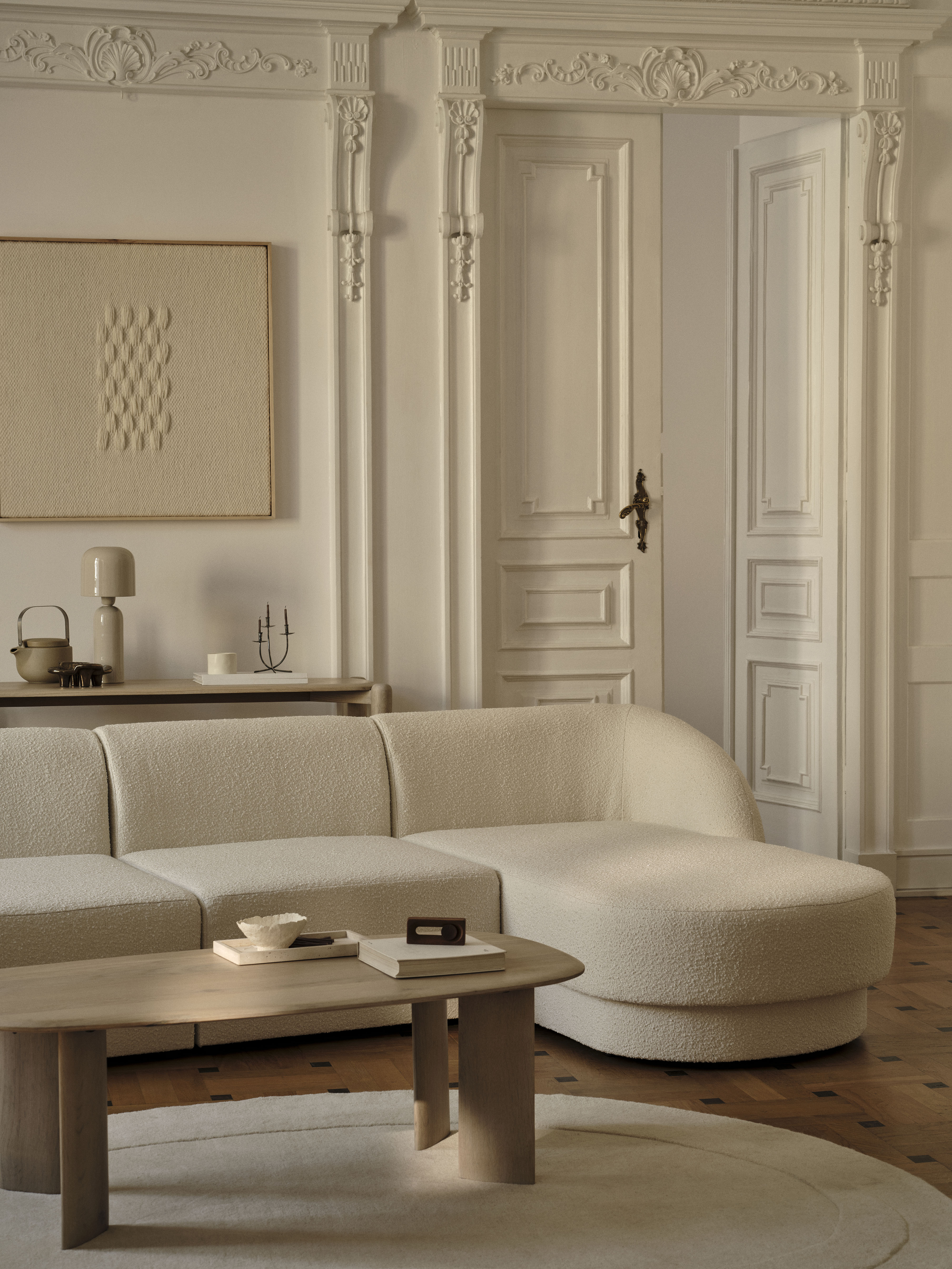 Sametový rohový gauč pro 6 osob ve tvaru U pravý MILEY cappuccino