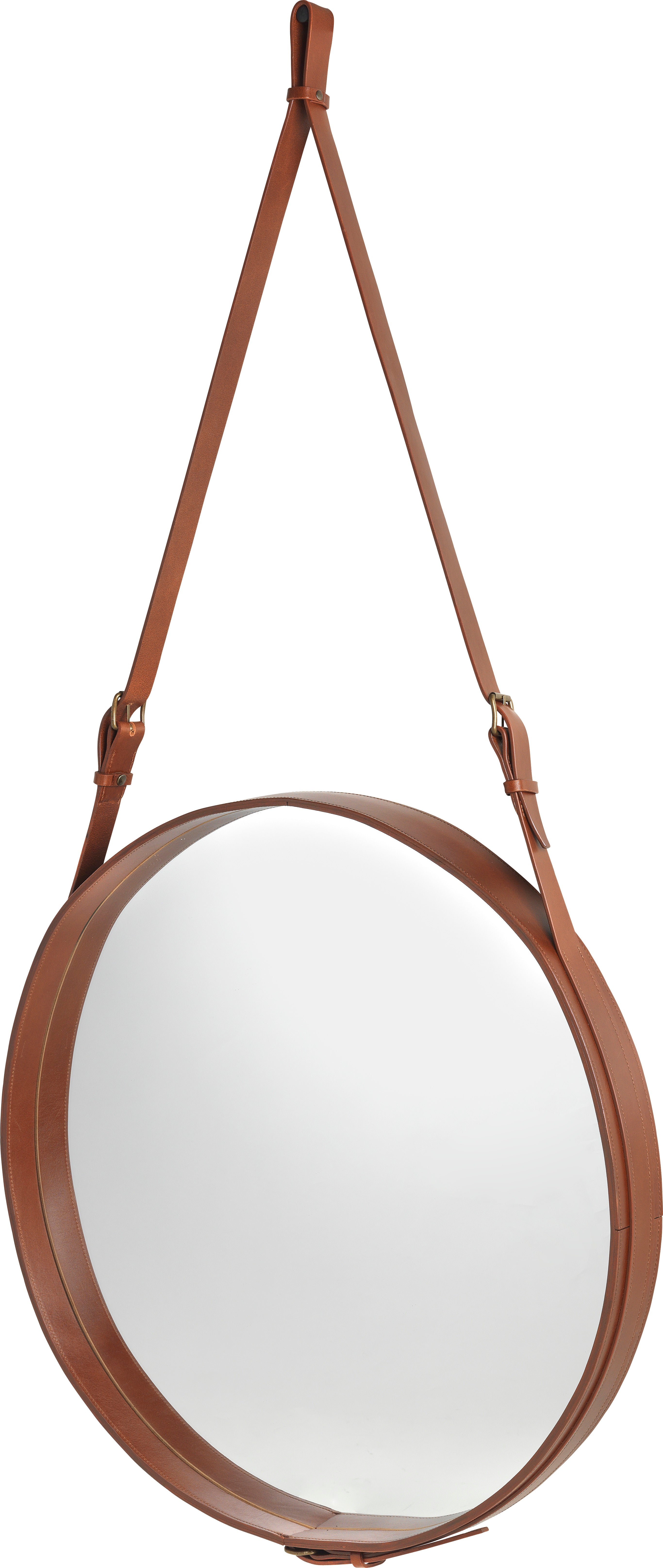 ADNET Round Mirror Brown Leather