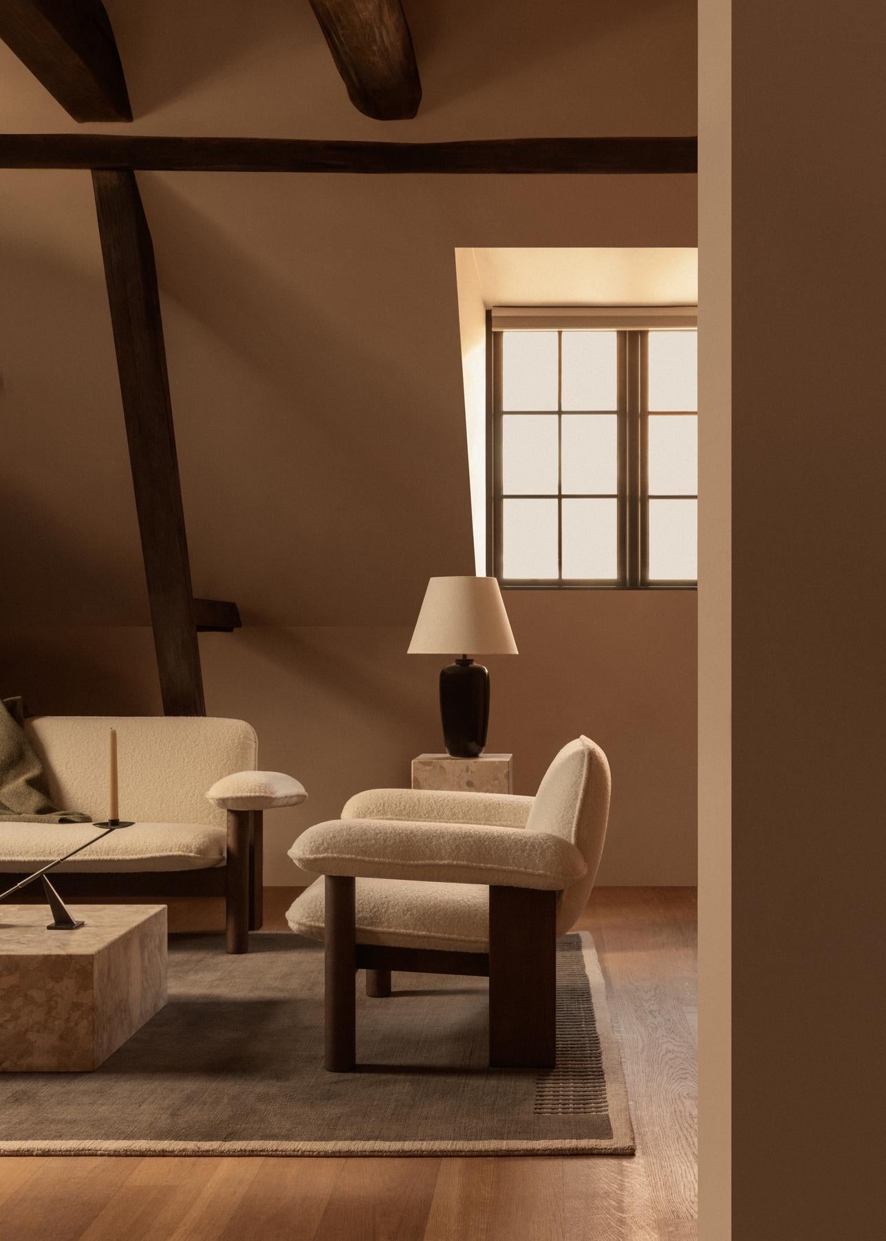 BRASILIA cream armchair with oak base