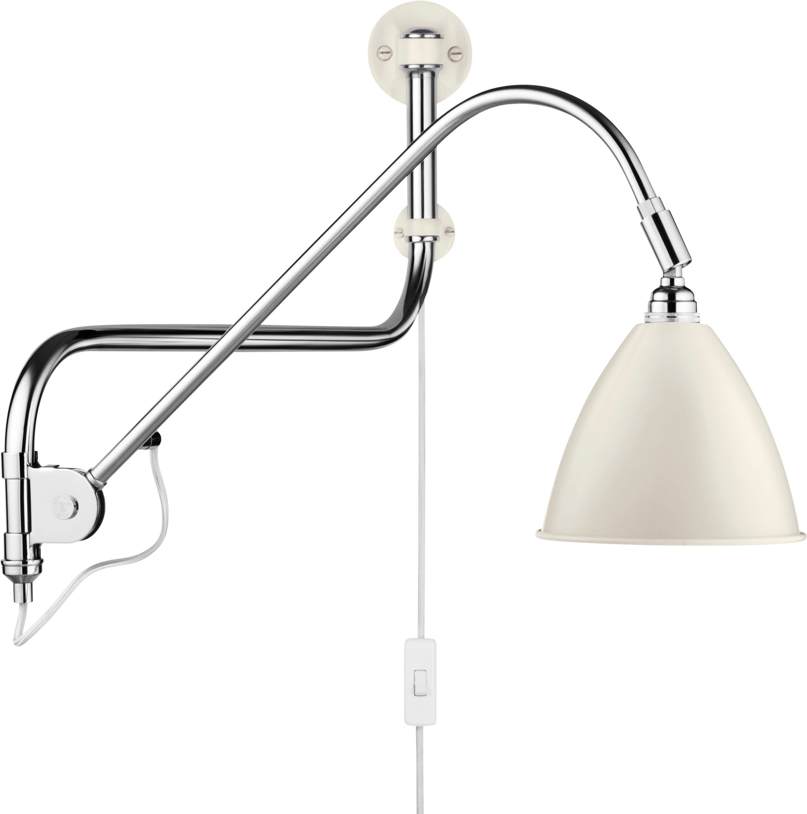 Nástěnná lampa s nastavitelným ramenem BESTLITE BL10 chrom s porcelánovým stínidlem