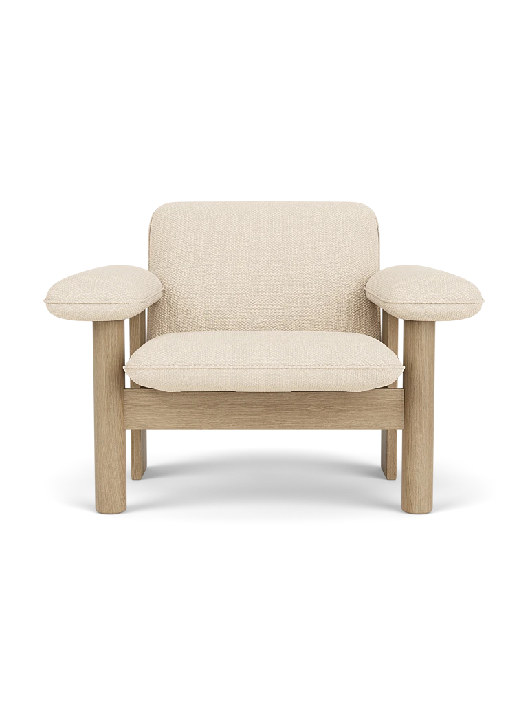 BRASILIA cream armchair with oak base