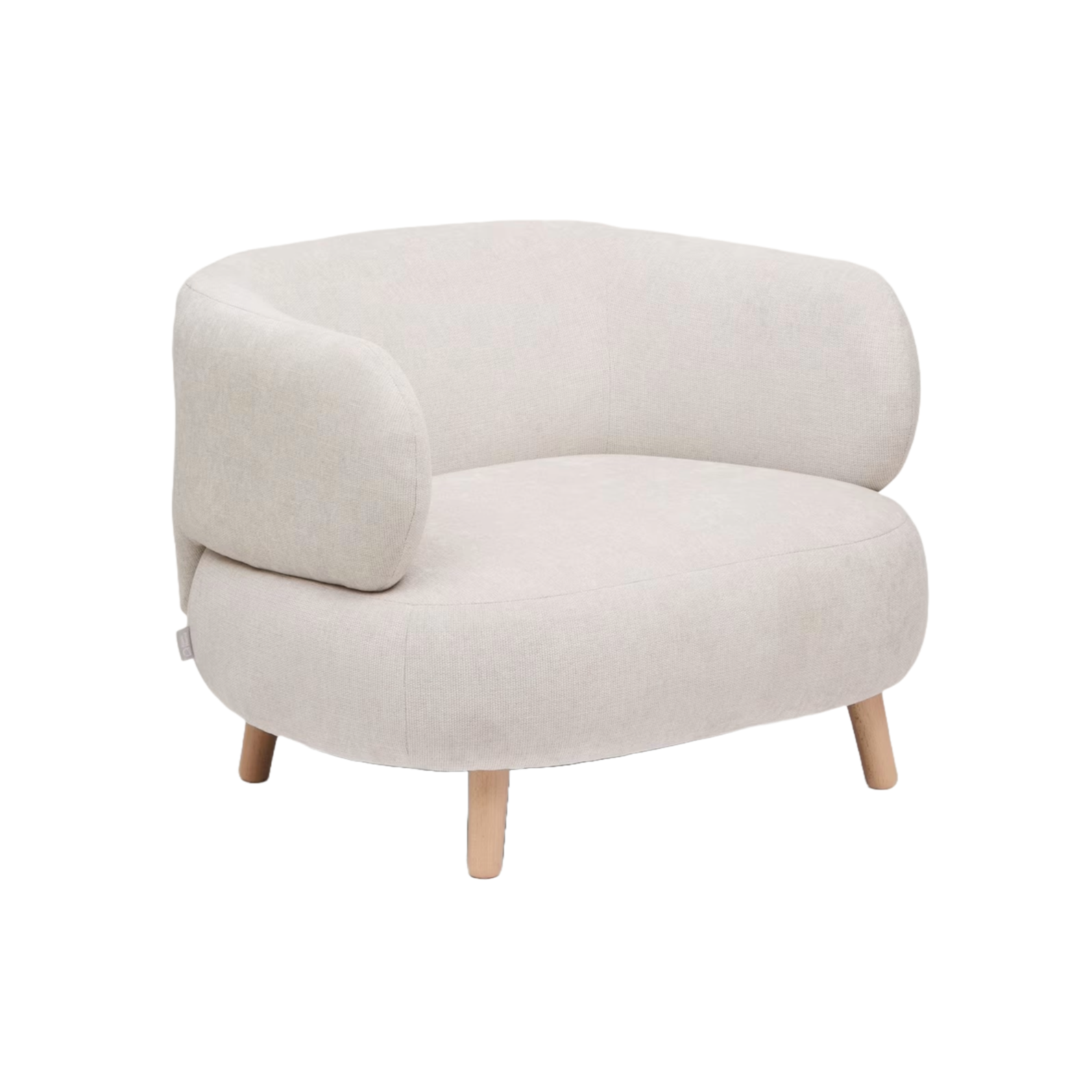 LUISA armchair in pearl chenille with a solid beech wood base