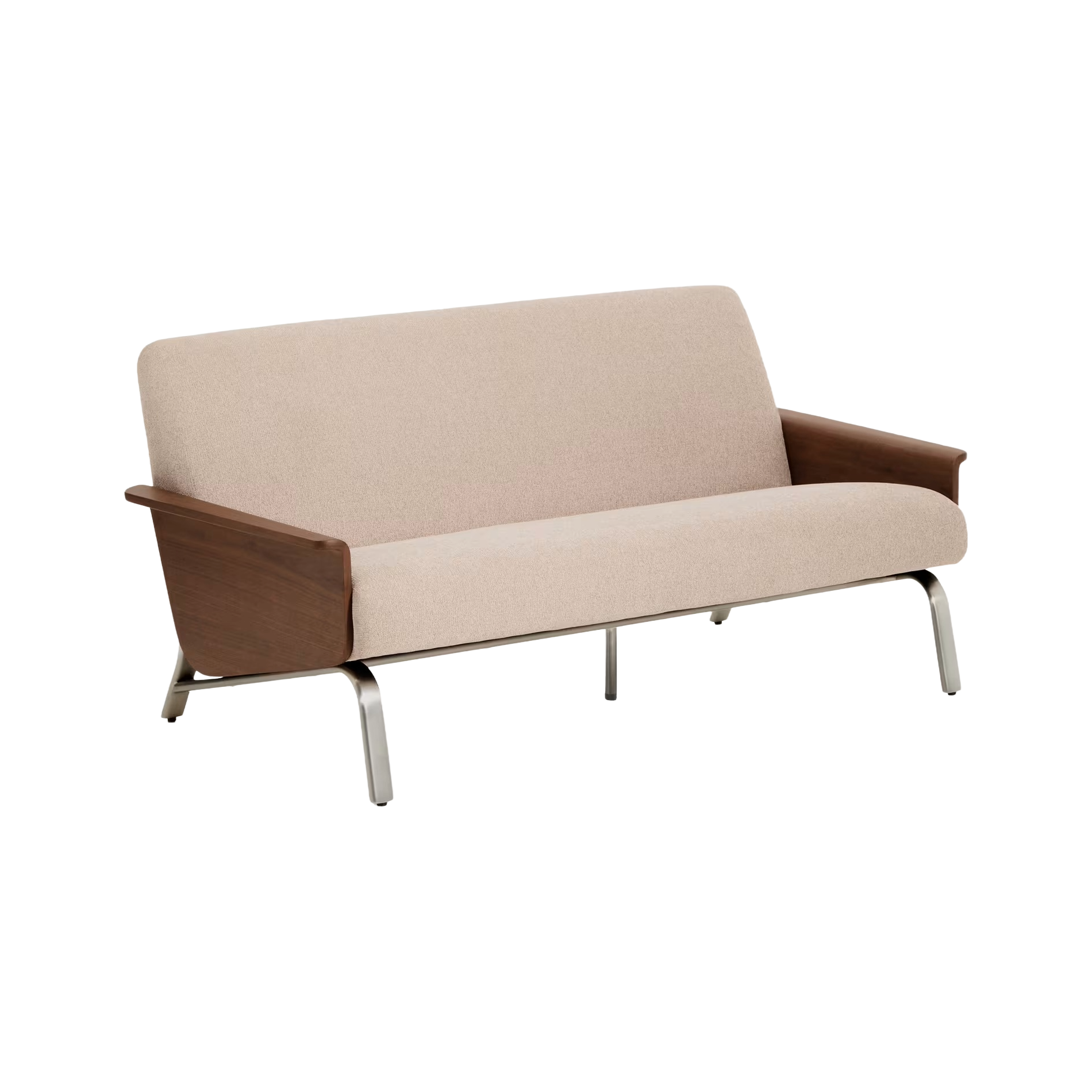 2-seater Sofa AMSEN light brown with walnut plywood and steel base