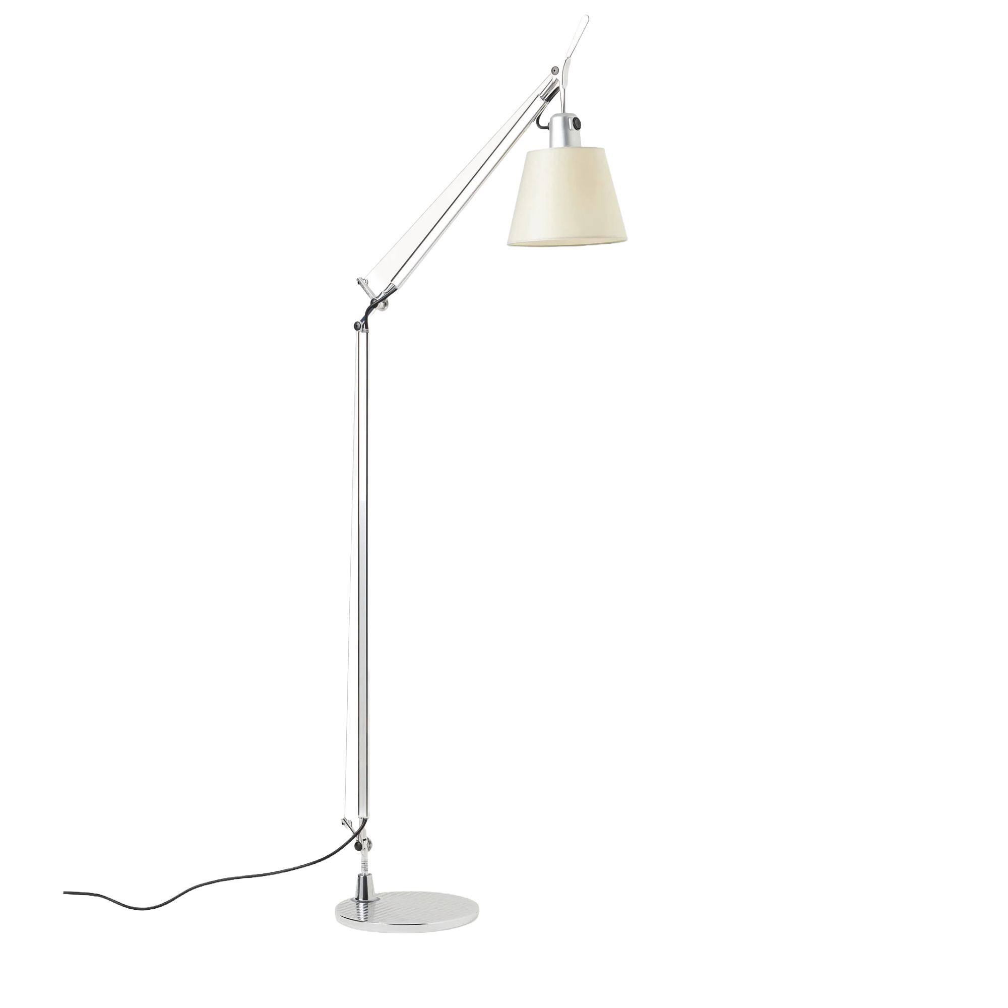 Stojací lampa na čtení TOLOMEO BASCULANTE s pergamenovým stínidlem a stříbrným podstavcem
