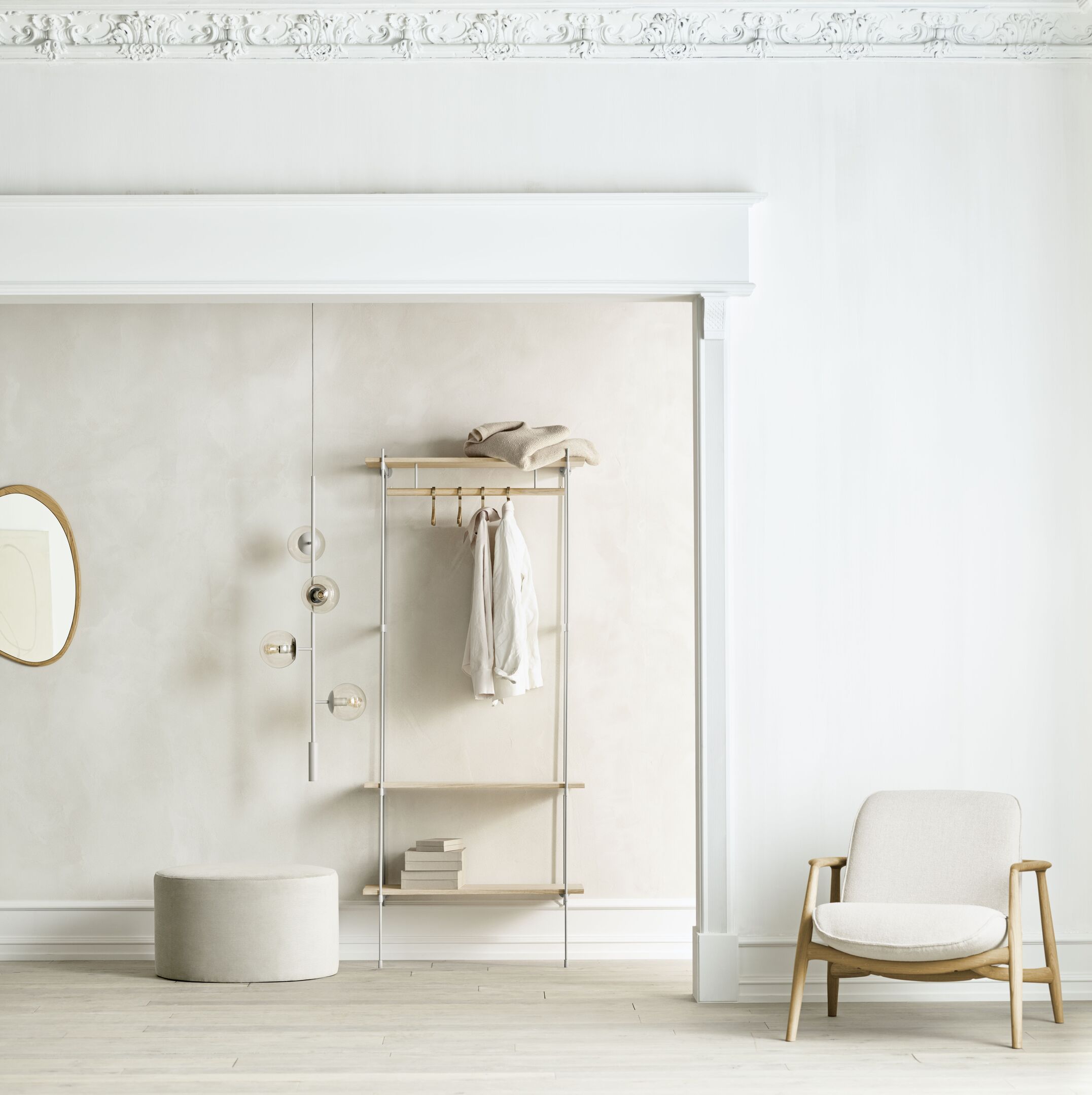 Regál se skříňkami ROD bílý dubový dýhovaný se ocelovým rámem