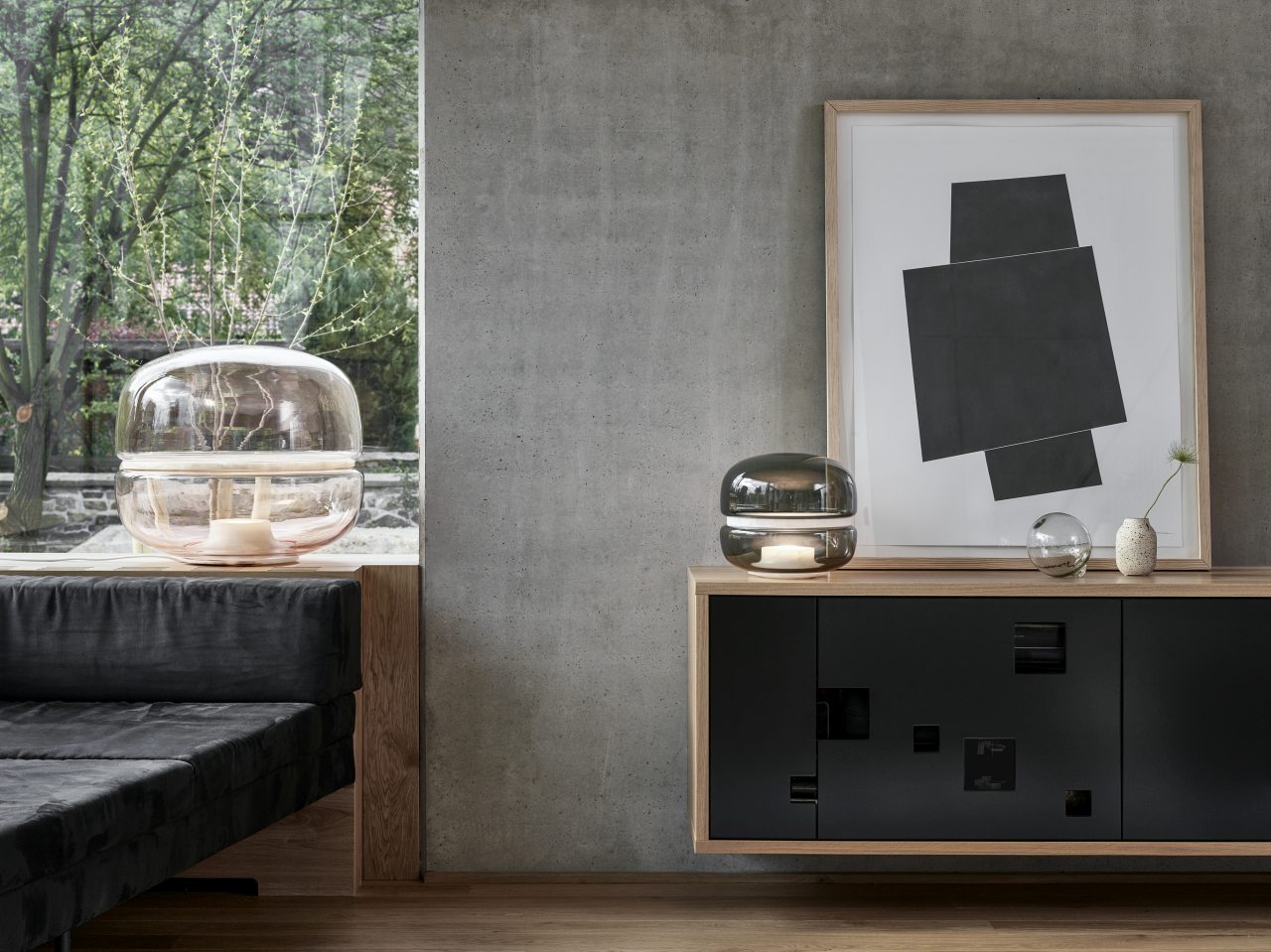 Macaron M table lamp inflatable glass with onyx