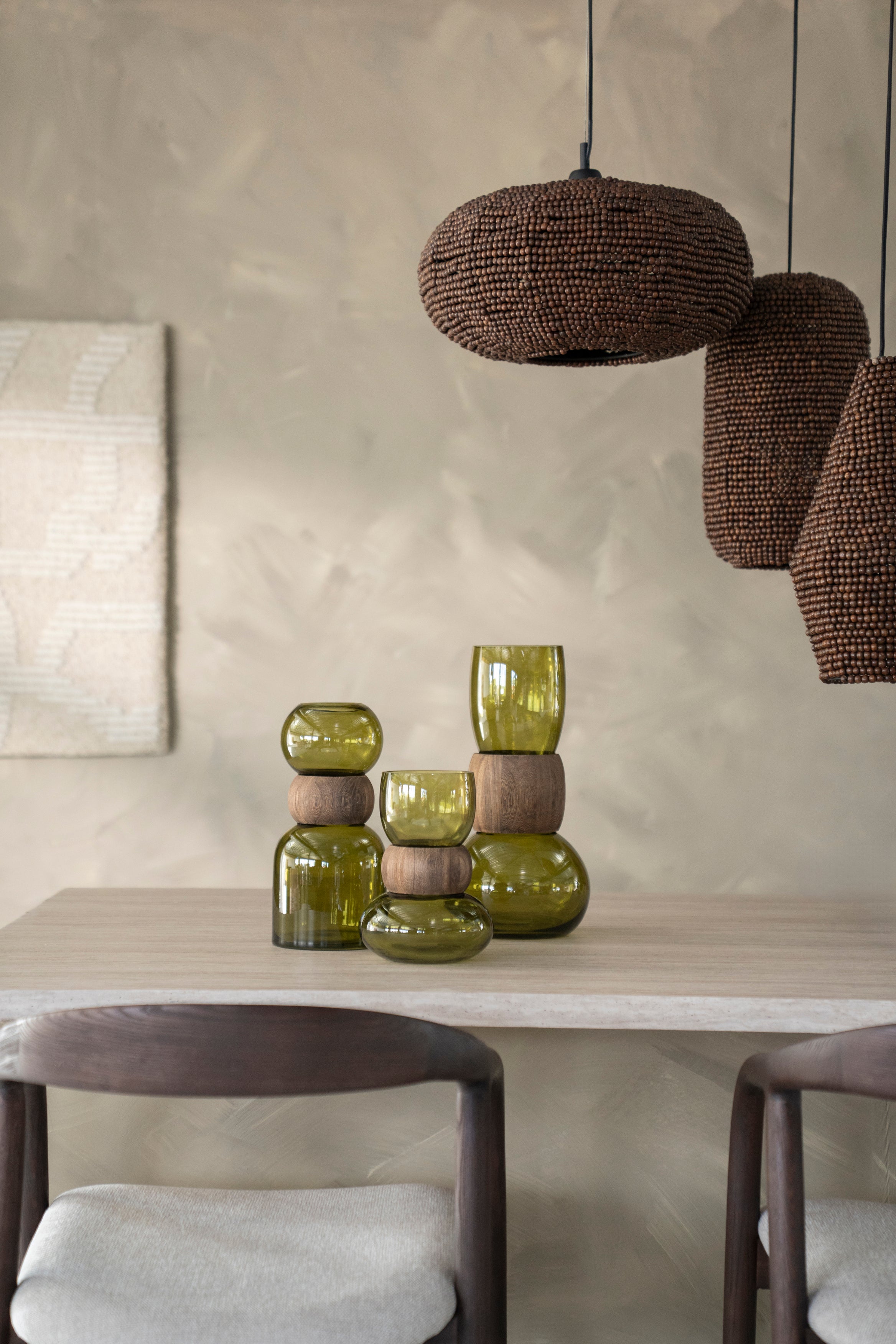 Váza VERRA béžové sklo se dřevem