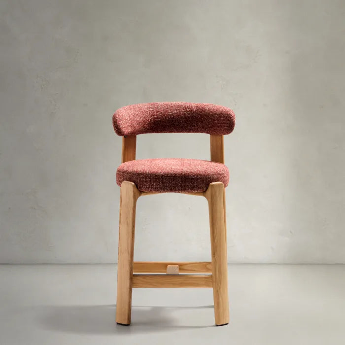 GRANITE red chenille stool with an ash base