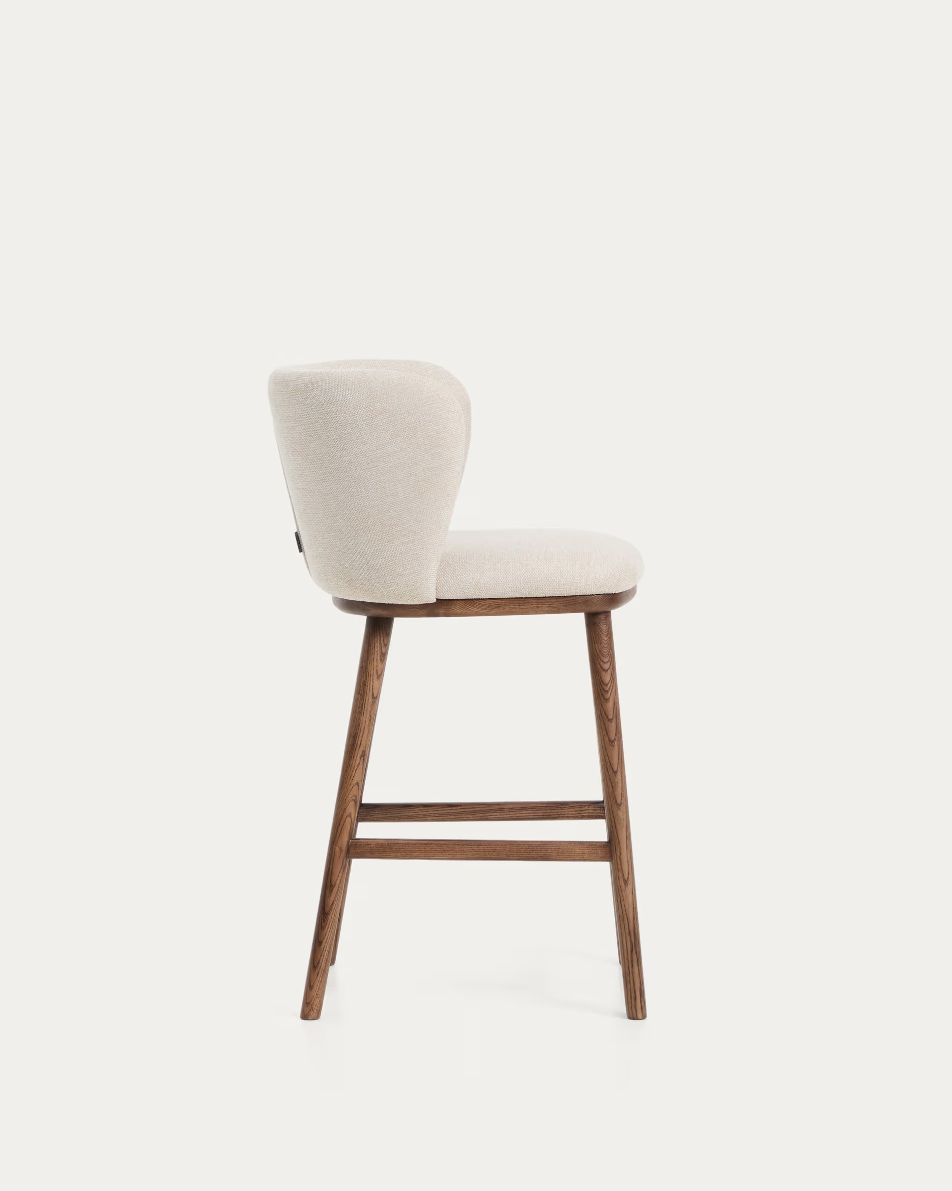 Bar Stool CISELIA beige chenille with dark ash base