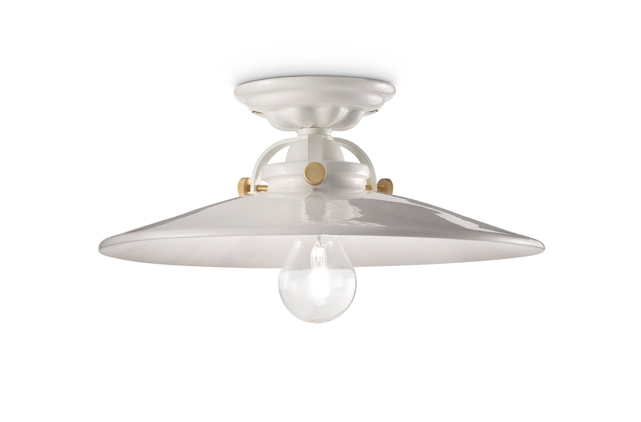 B&W ceramic ceiling lamp in white with brass finish