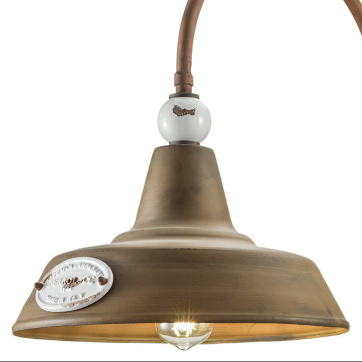 Nástěnná lampa s ramenem keramicko-železná GRUNGE rezavá s krémovým efektem Craquelé