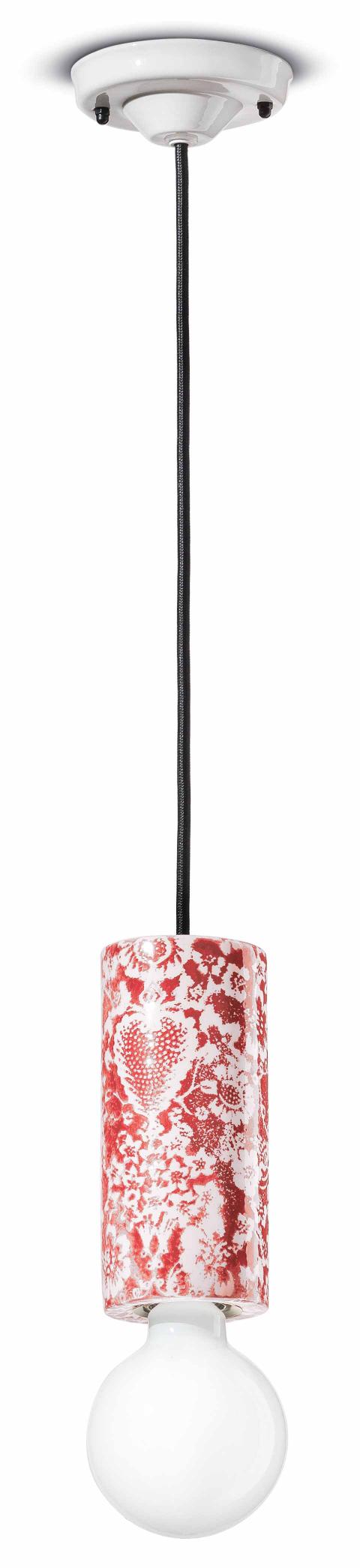 Závěsná keramická lampa PI červené květy