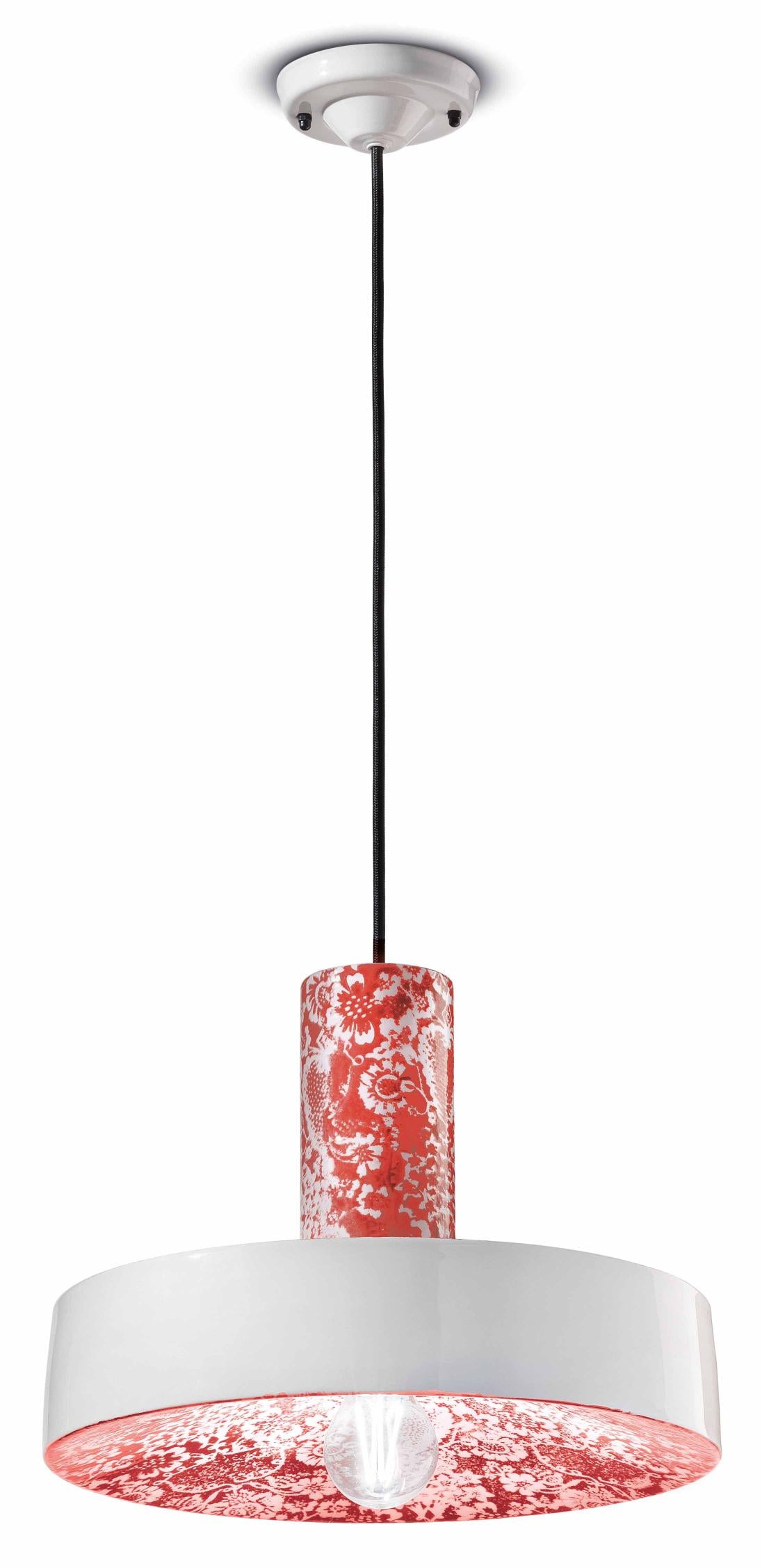 Ceramic pendant lamp PI red flowers