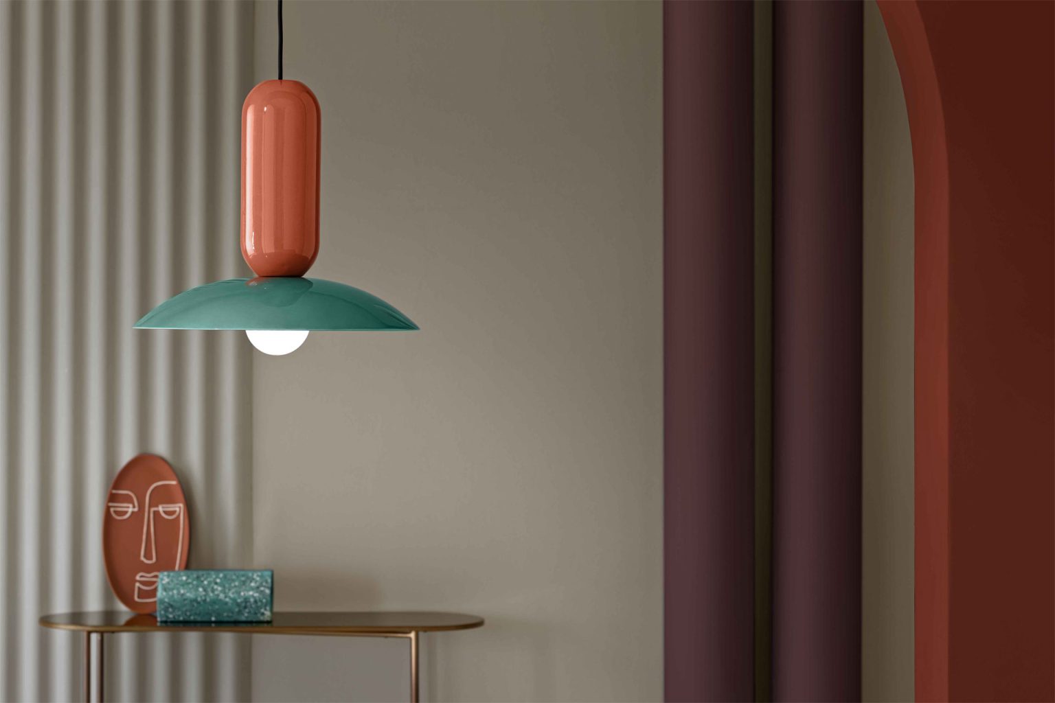Závěsná keramická lampa PAU oranžová s tyrkysovou
