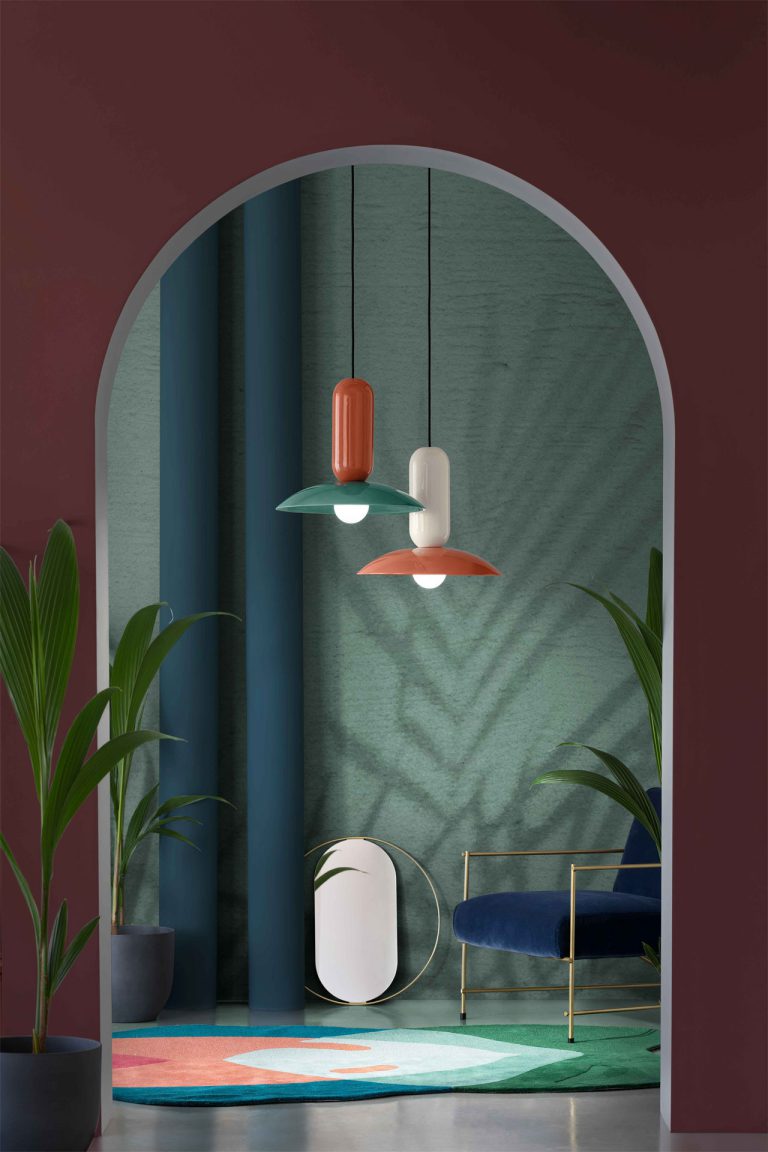 Závěsná keramická lampa PAU krémová s oranžovou