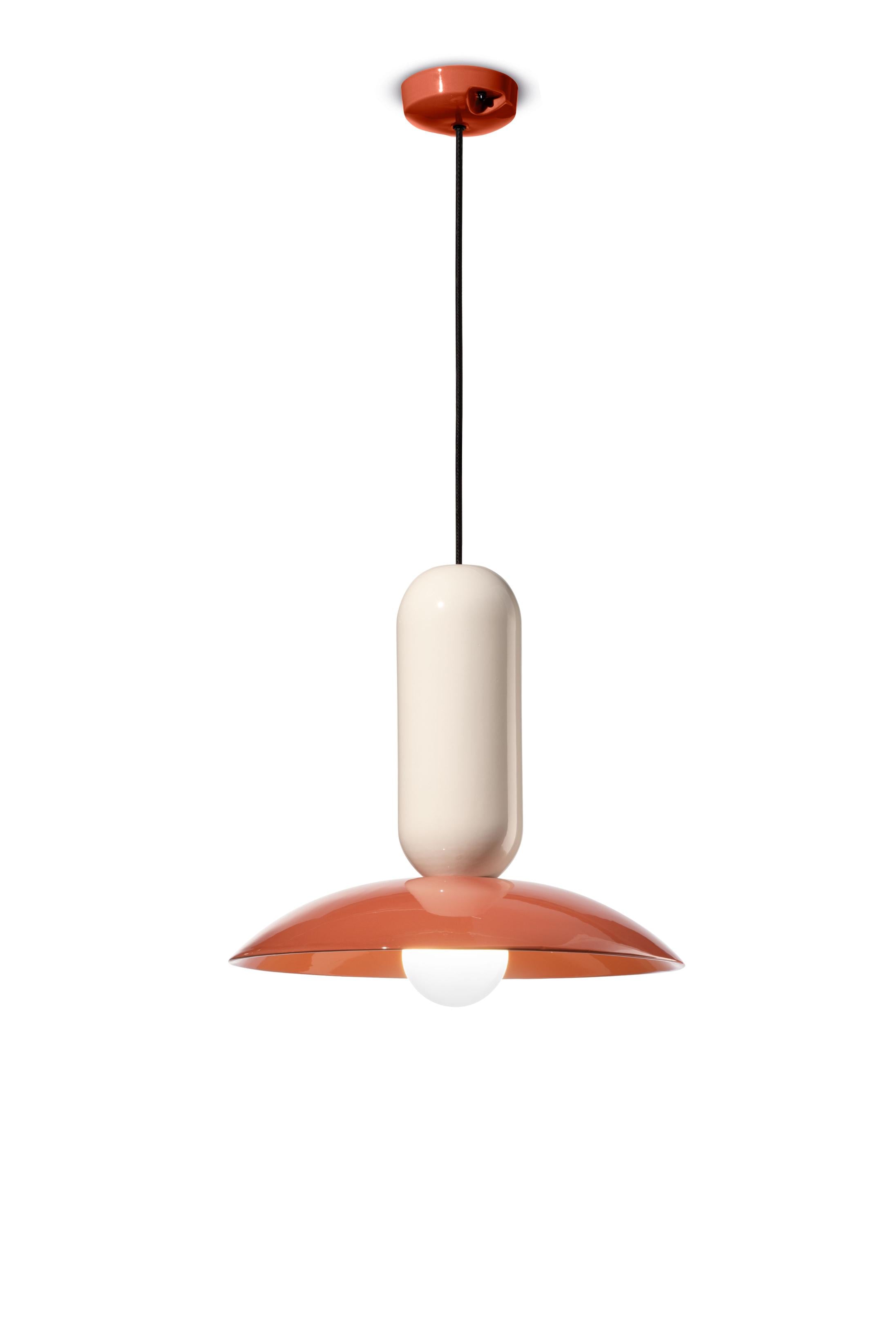 Závěsná keramická lampa PAU krémová s oranžovou