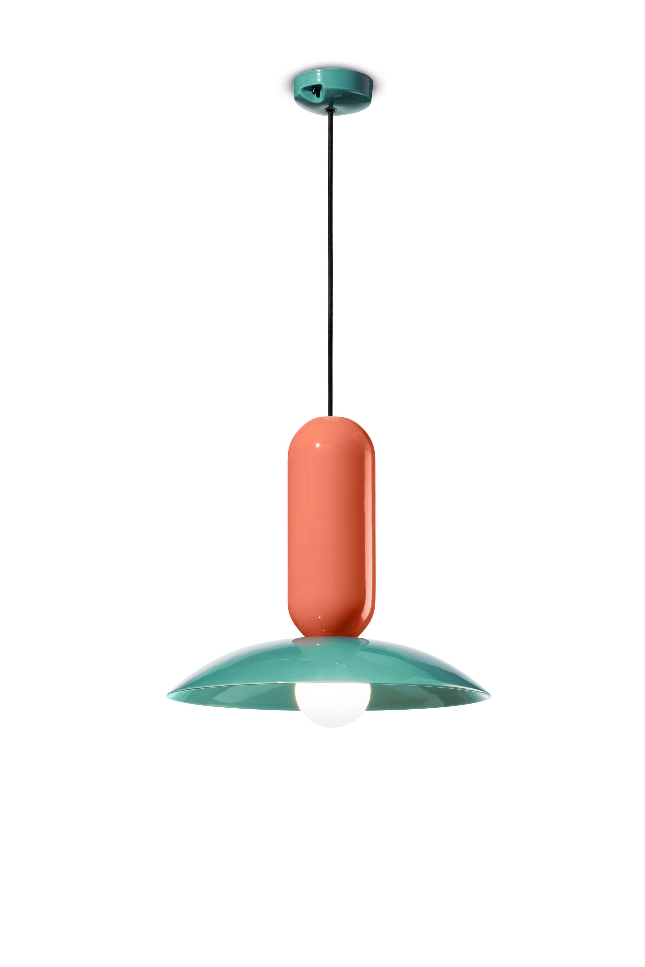 Závěsná keramická lampa PAU oranžová s tyrkysovou