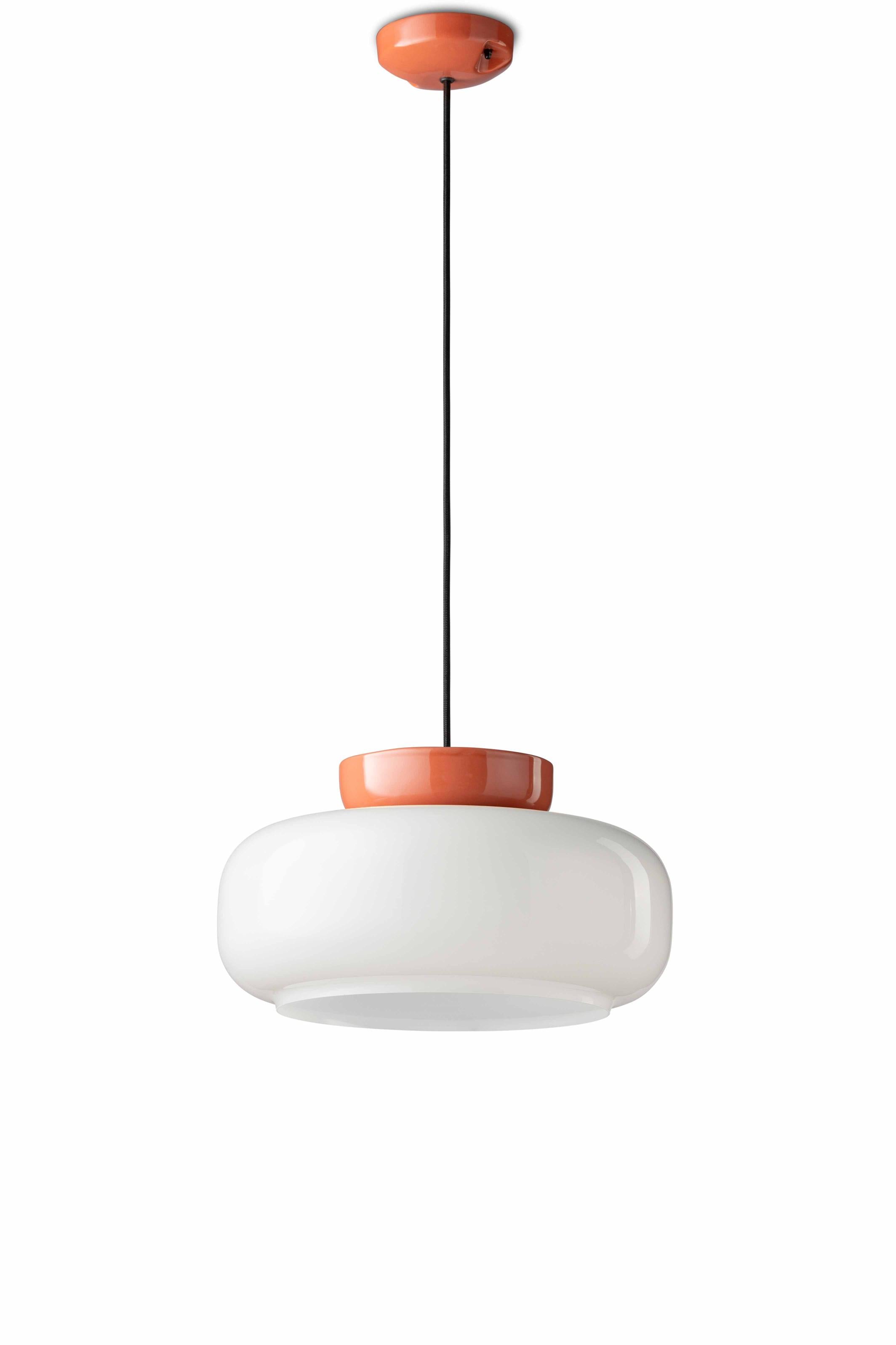 Závěsná keramická lampa MARACANÀ mléčná s oranžovou