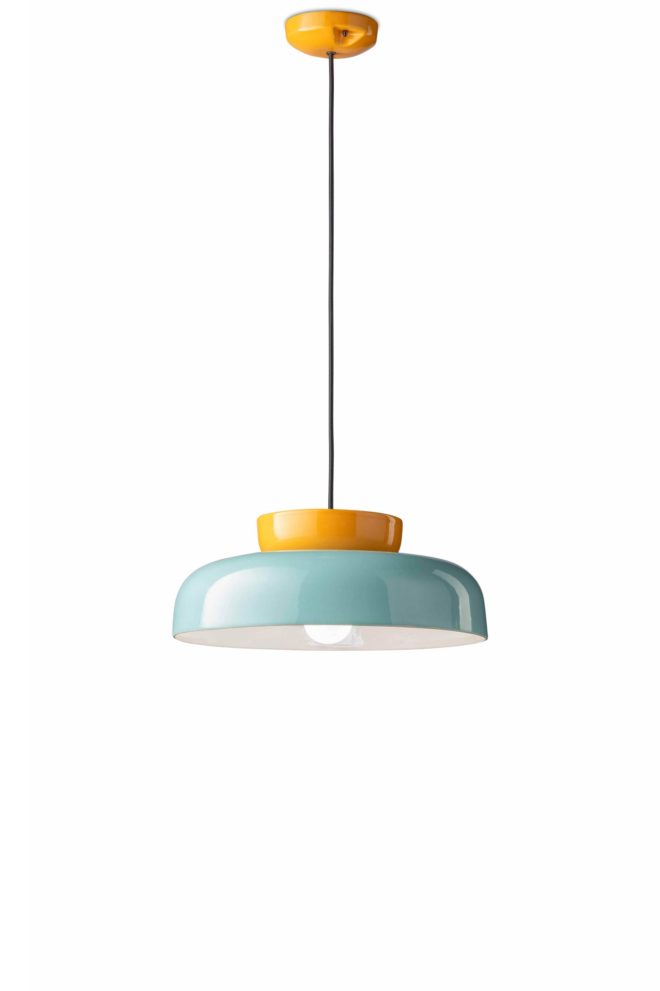 Závěsná keramická lampa MARACANÀ modrá se žlutou