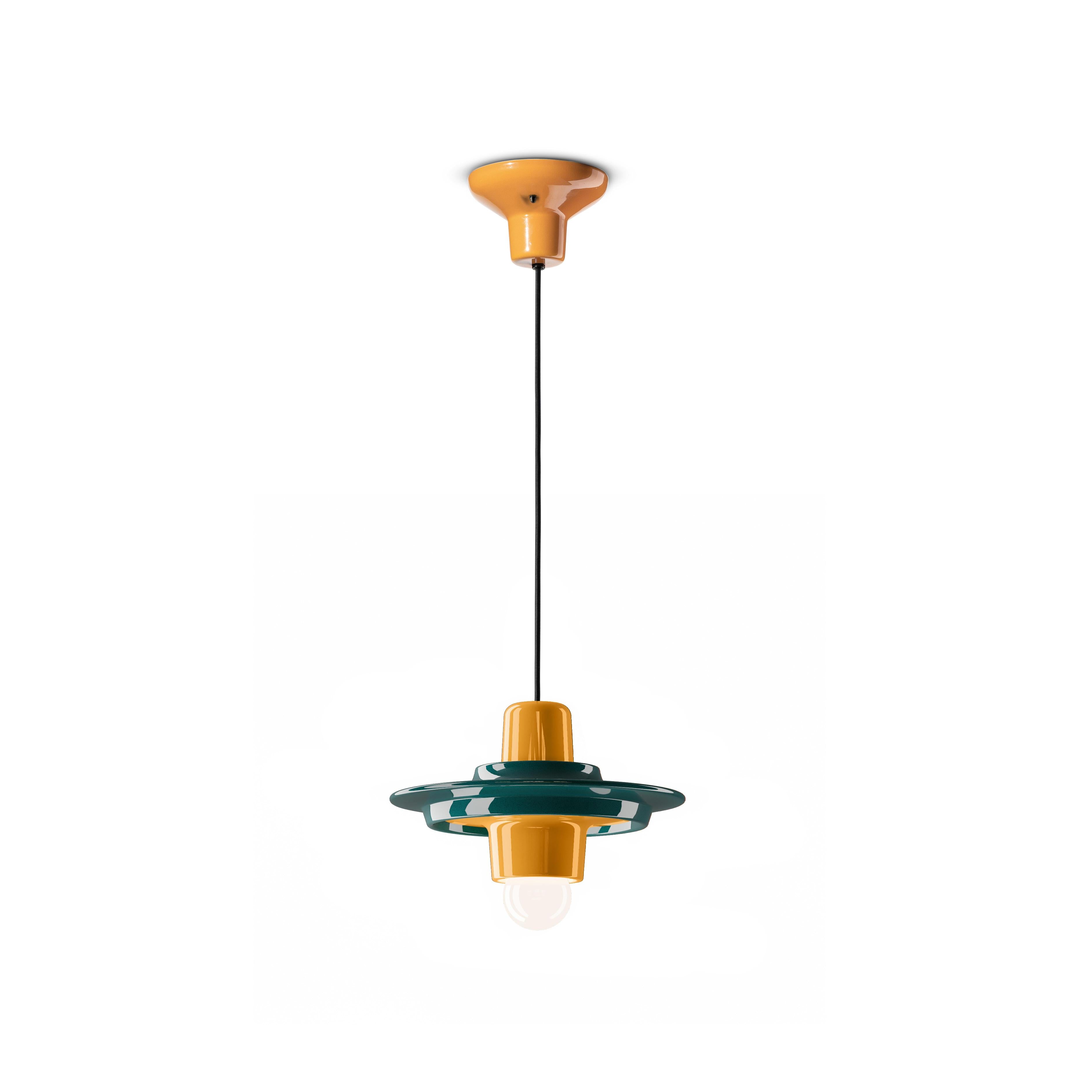VOILÀ ceramic pendant lamp in petrol green with yellow