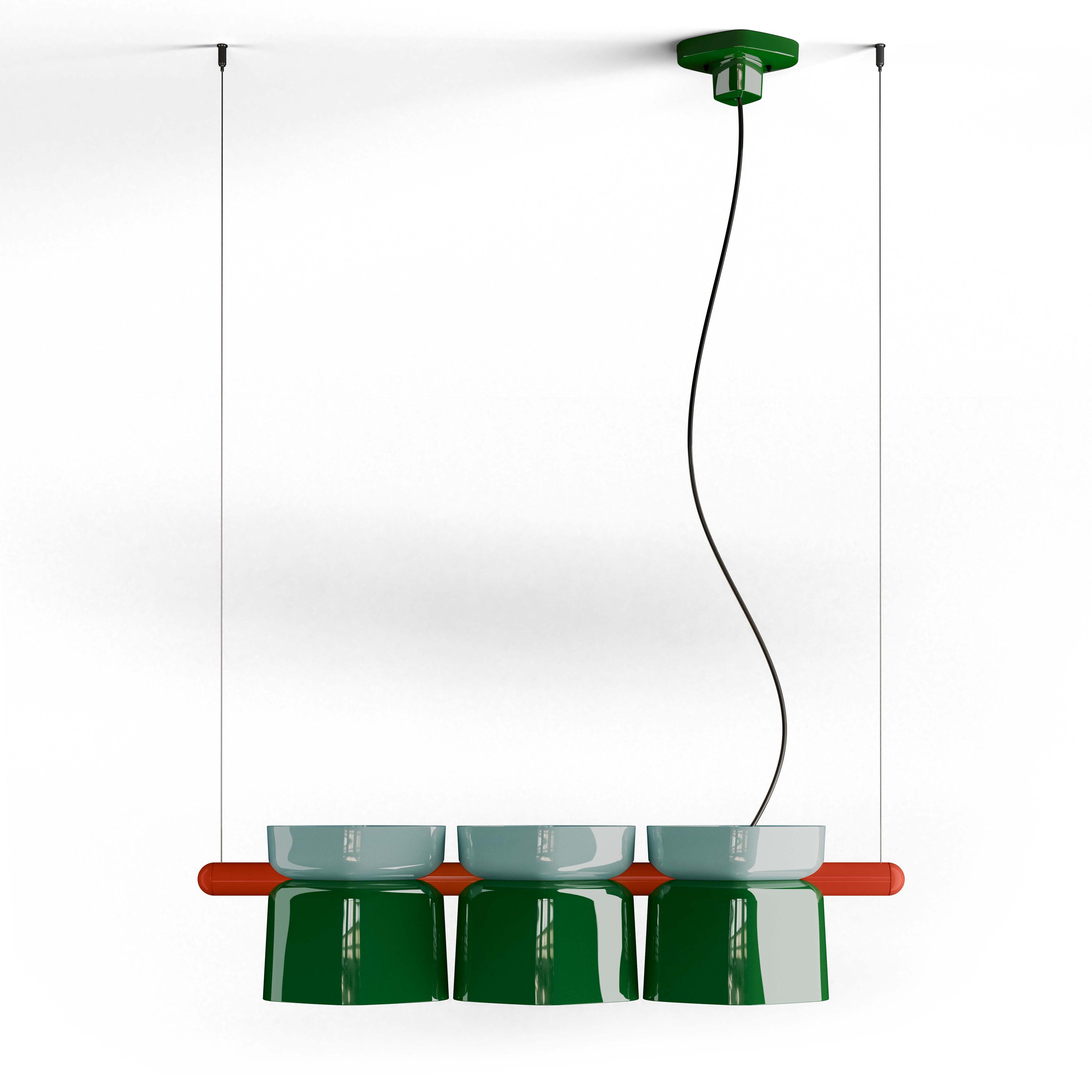 Závěsná keramická lampa YAKITORI šalvějově zelená s modrou a oranžovou