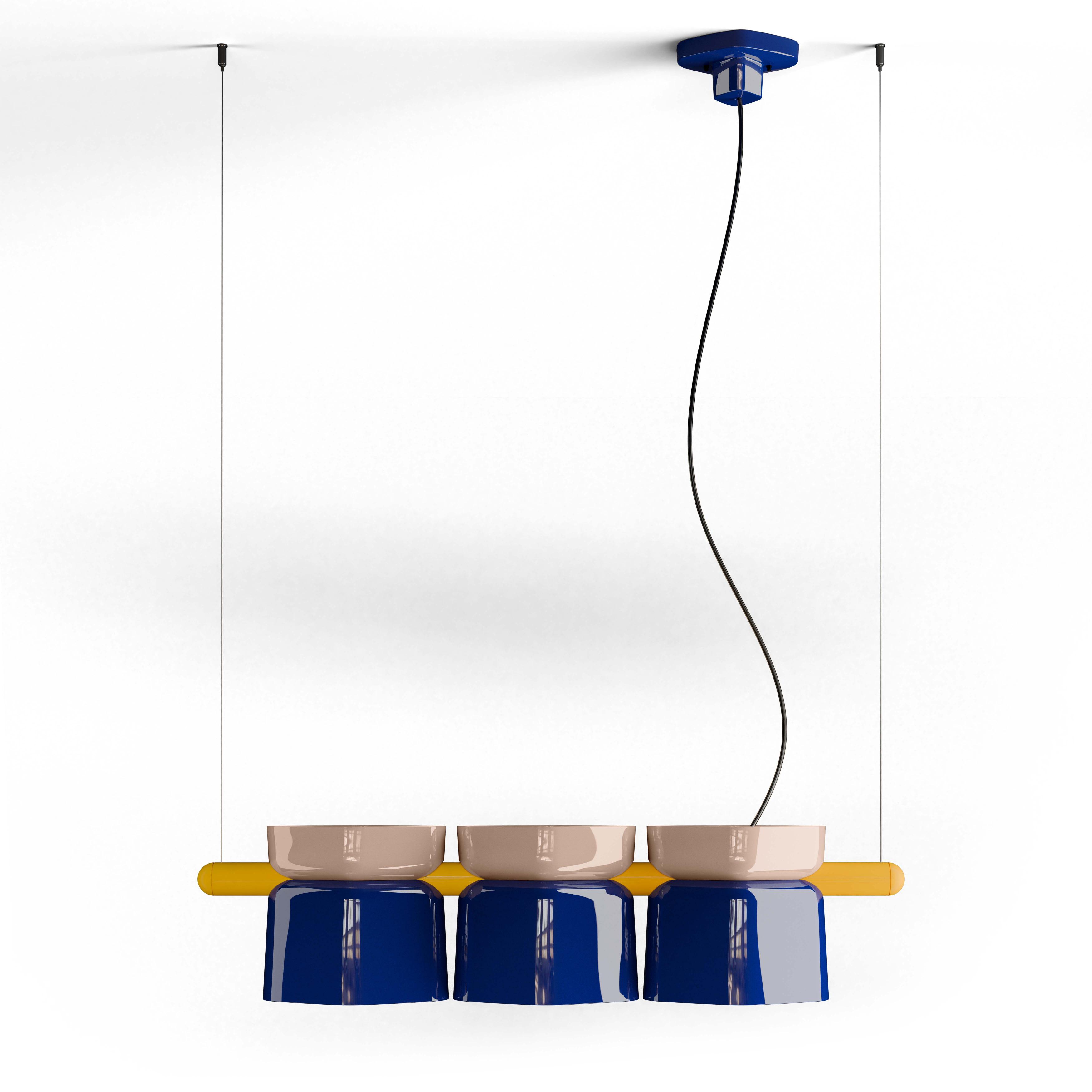 Závěsná keramická lampa YAKITORI kobaltová s béžovou a žlutou