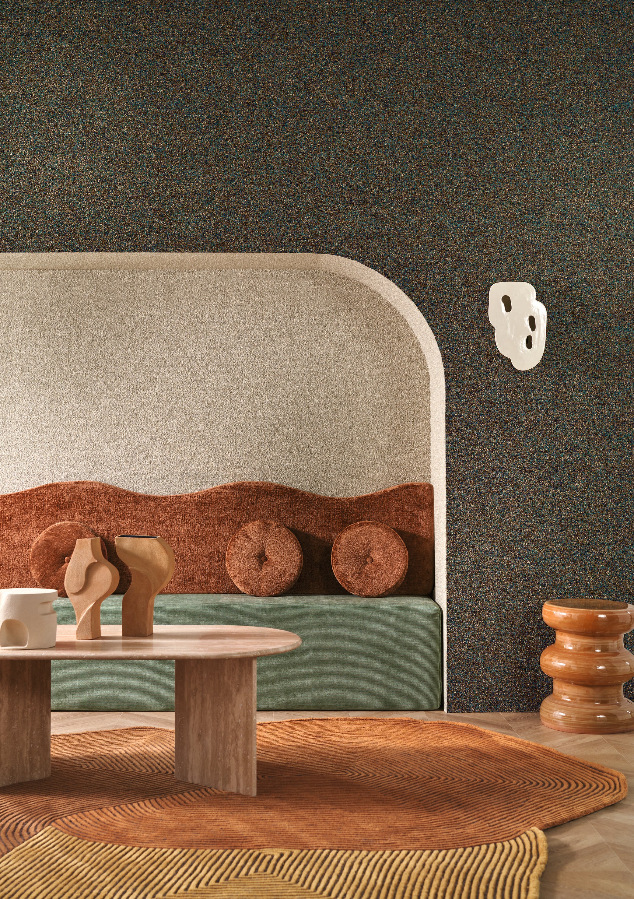 Textilní strukturovaná tapeta boucle ETREINTE - CAMEL oranžová