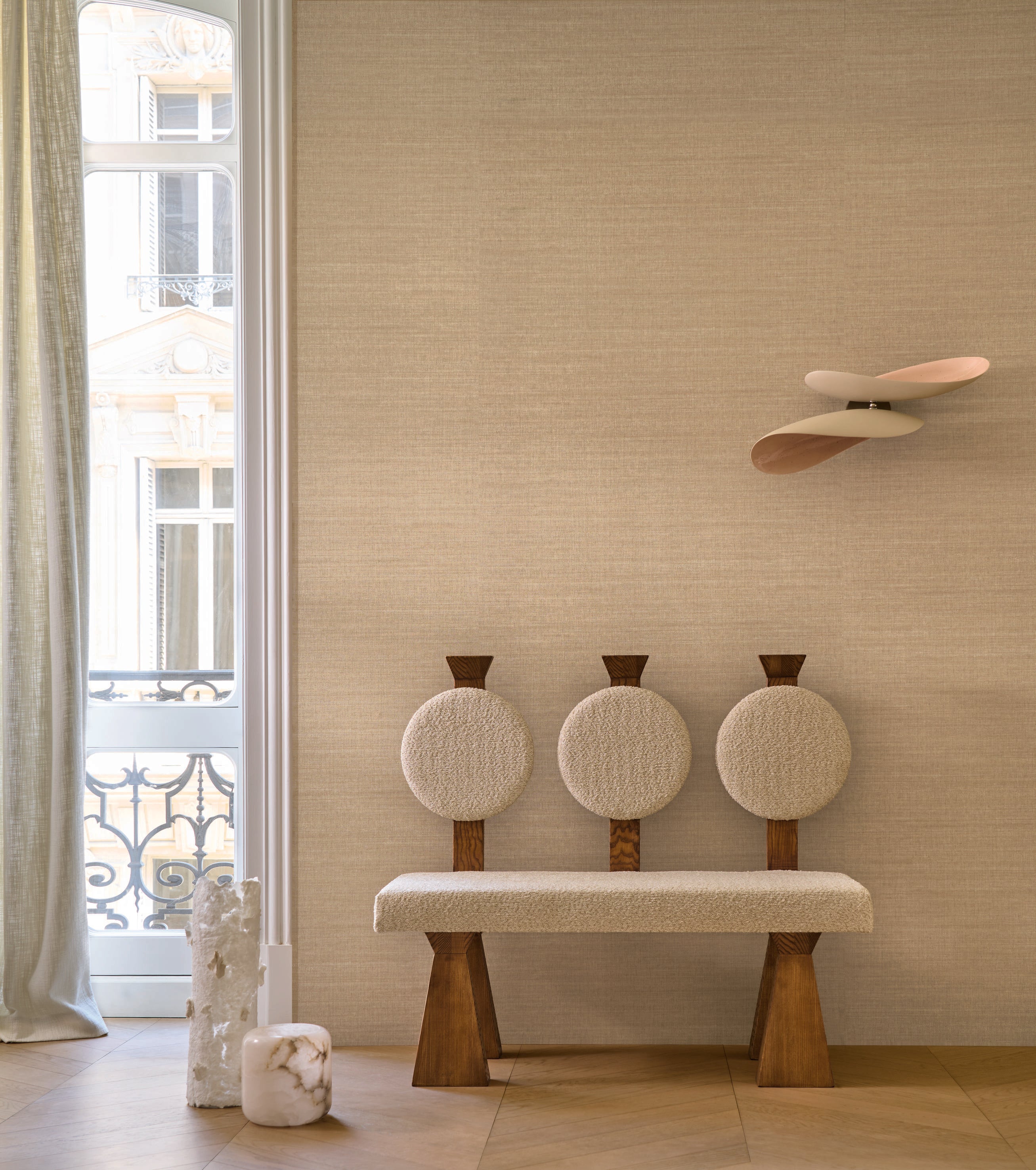 Structural wallpaper imitating silk SORA - IVORY ivory