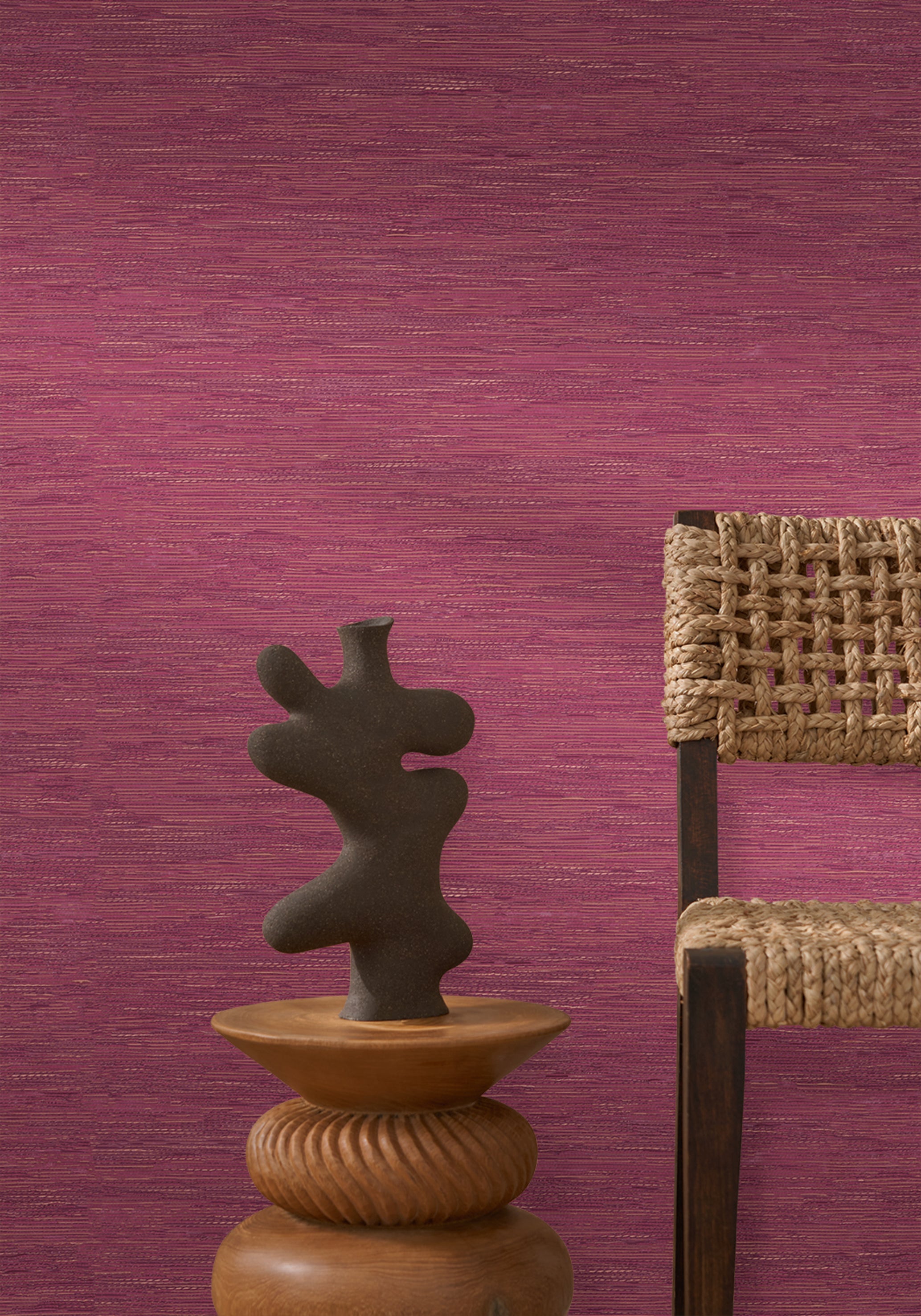 Tapeta se strukturou napodobující žakárovou tkaninu TATAMI - FUCHSIA fuchsie