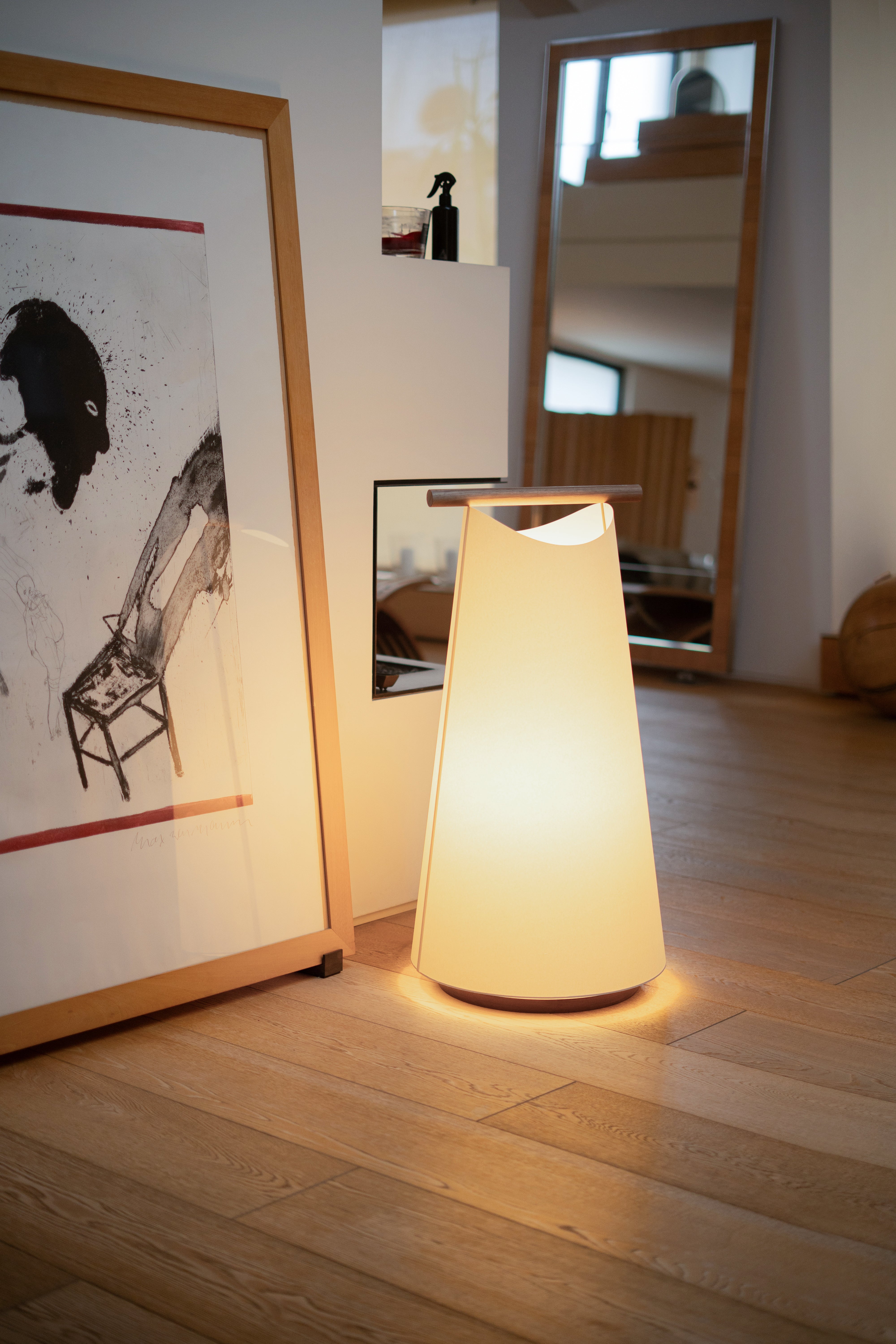 Podlahová lampa CATAY bílá s dubovým dřevem