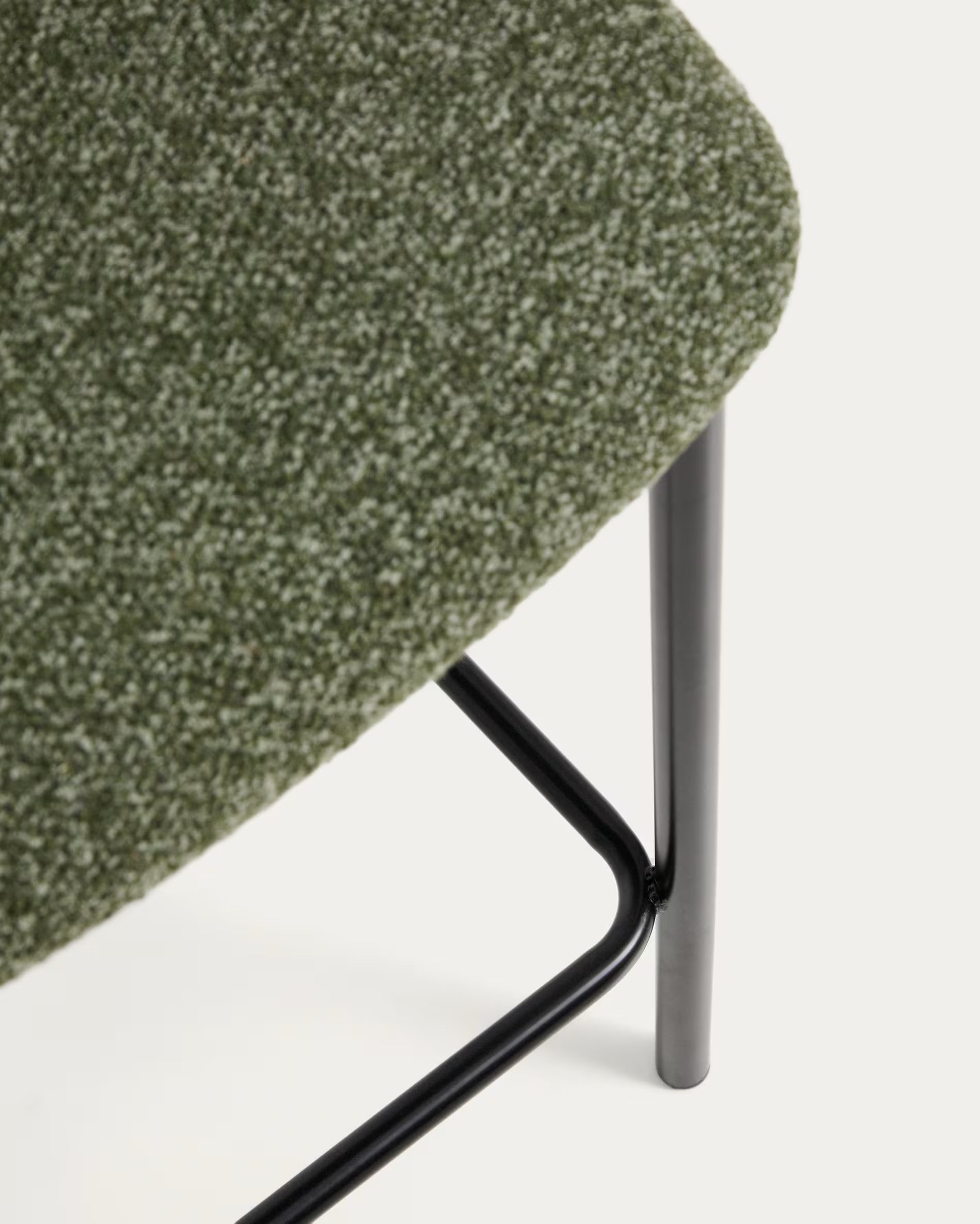 Bar Stool CISELIA Dark Green Chenille with Black Base