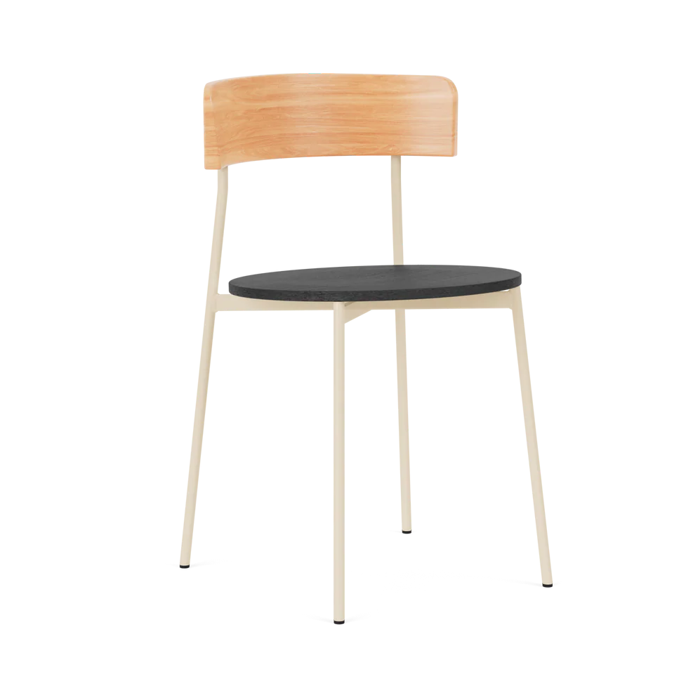 Židle FRIDAY černý sedák s dřevěným opěradlem a béžovým podstavcem