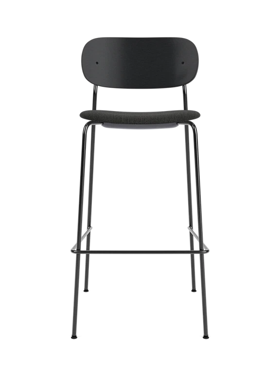 Black oak veneer stool with upholstered black seat