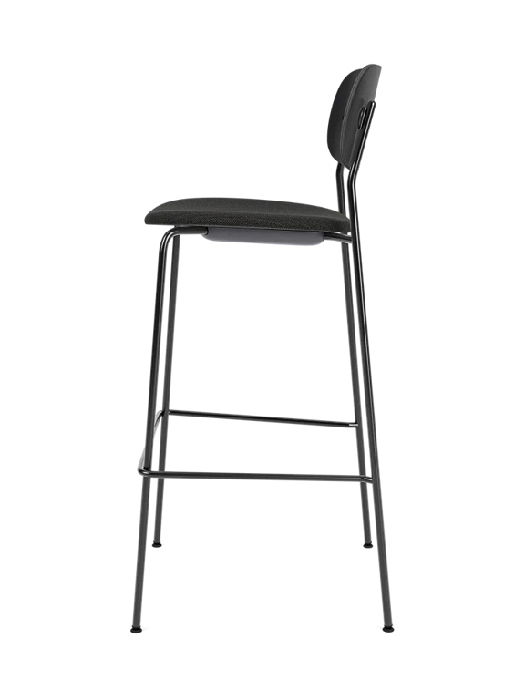 Black oak veneer stool with upholstered black seat