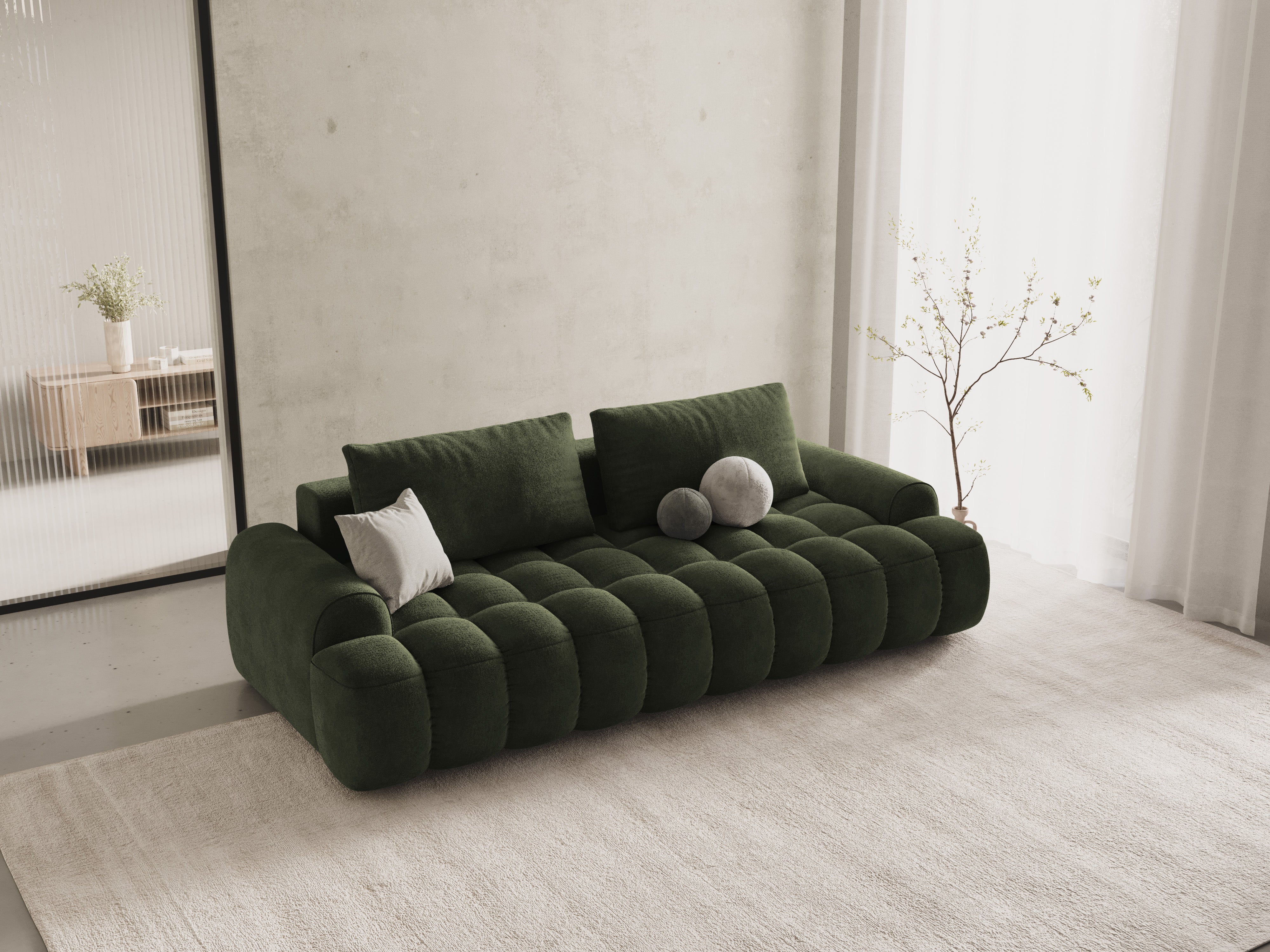 Sofa sametová s funkcí spaní pro 4 osoby LINZ zelená